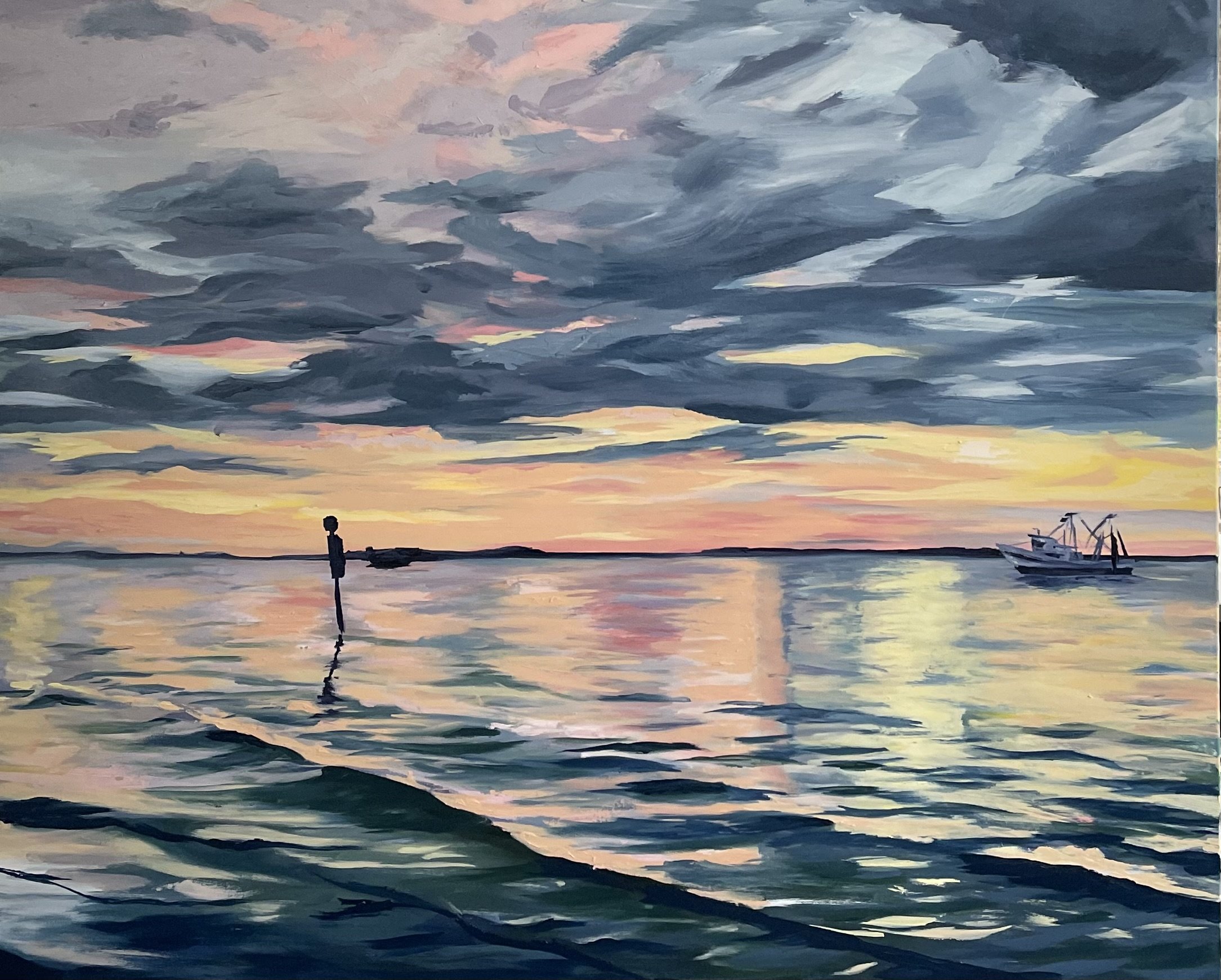 "Shrimp Boat on North Tybee" Tessa Parker, 2023. Oil on Canvas.