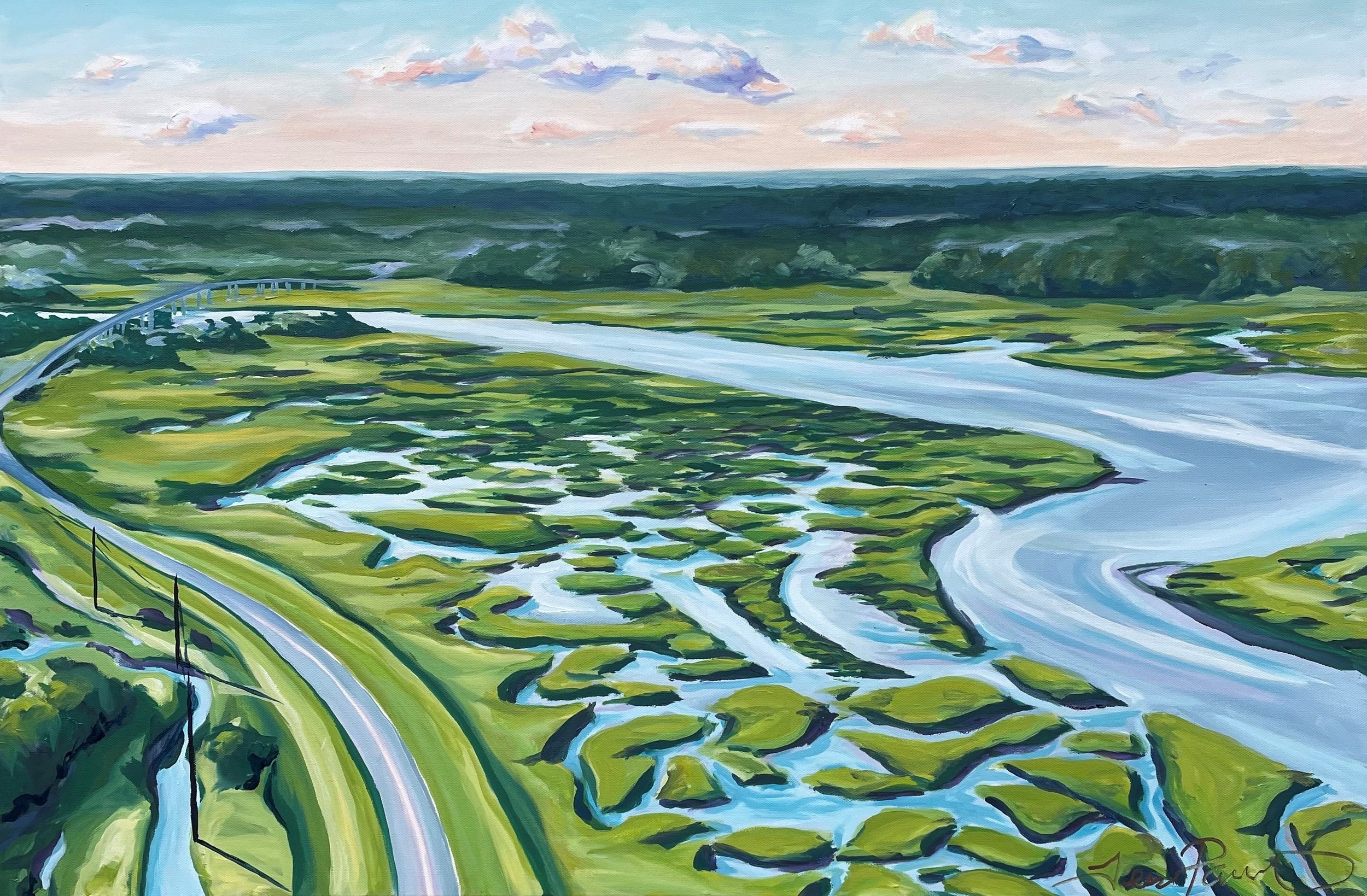 "Butterbean Beach and the Diamond Causeway" Tessa Parker, 2023. Oil on canvas.