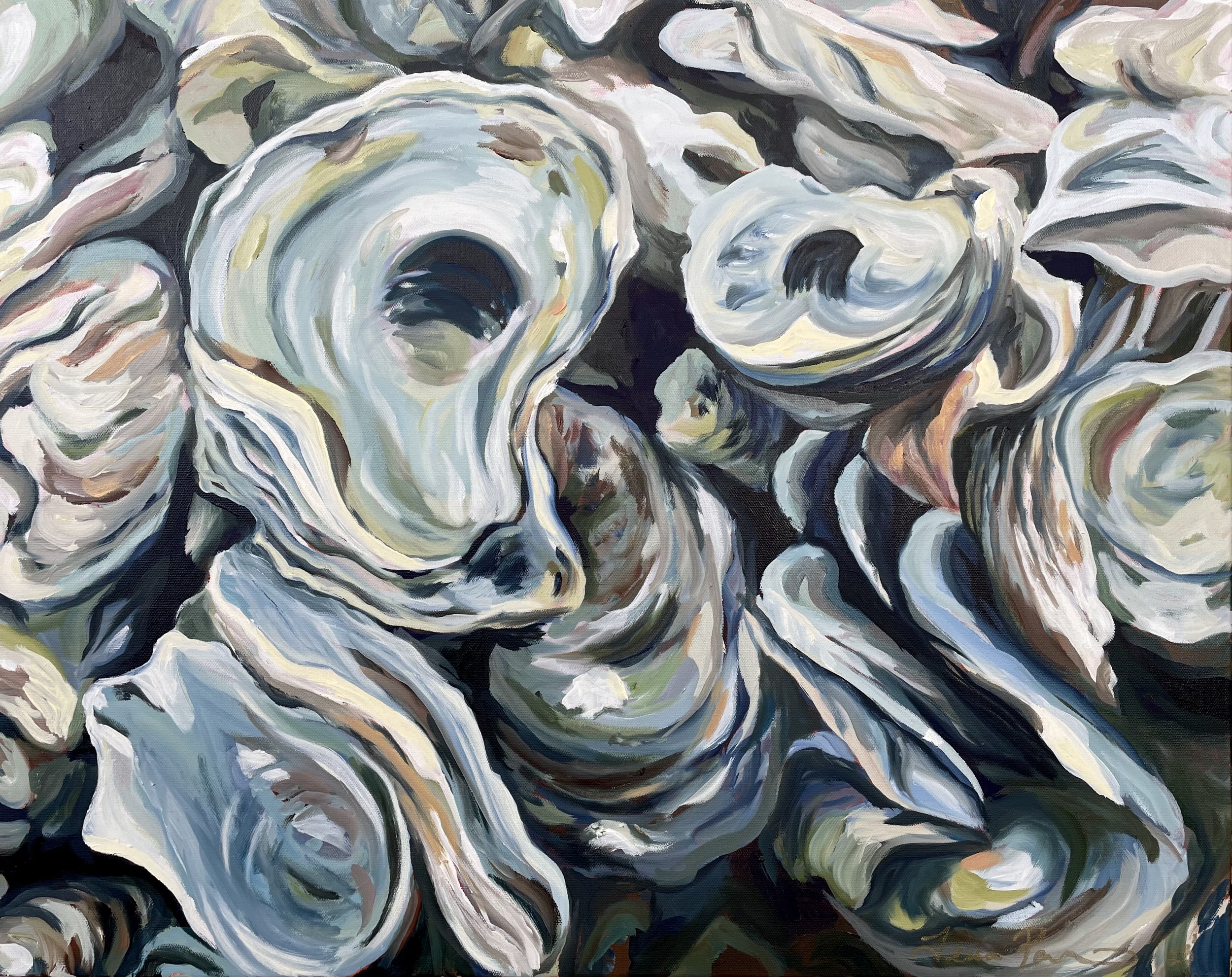 "Oyster Mounds" Tessa Parker, 2023. Oil on canvas.