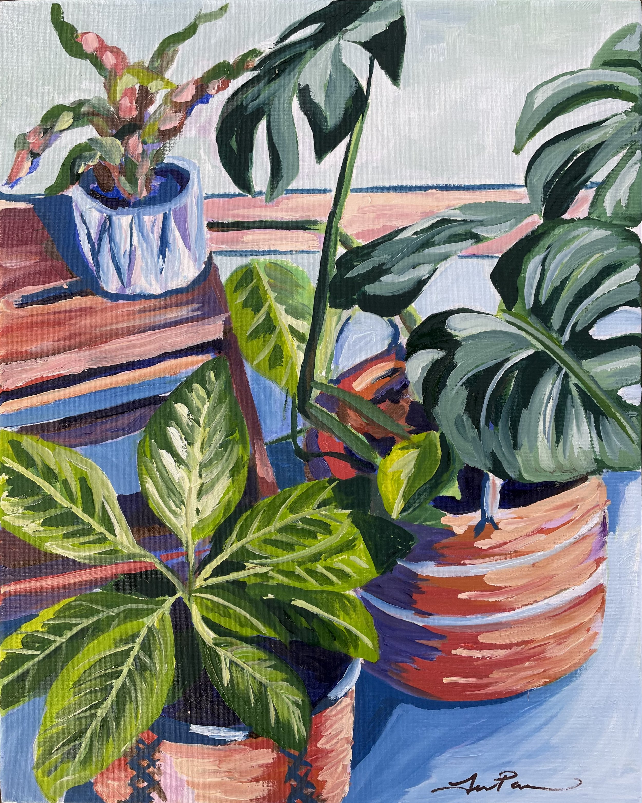 "Trio of Porch Plants" Tessa Parker, 2023. Oil on canvas.