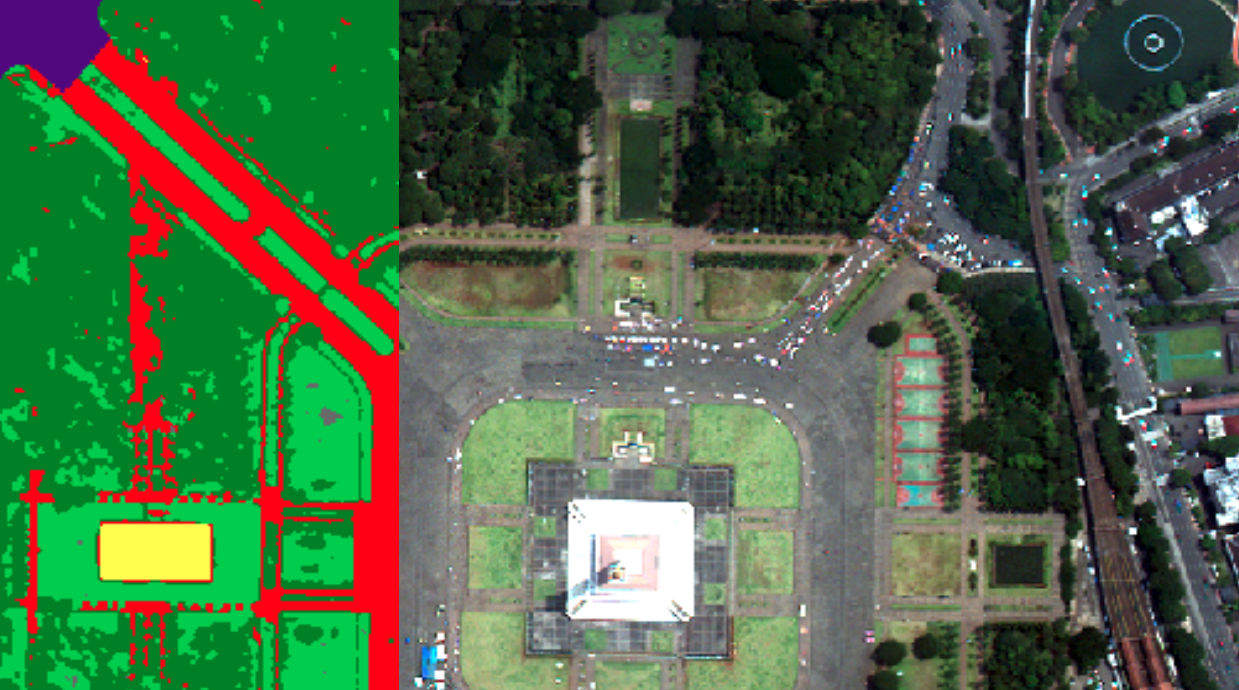 Example of blue space delineation capability for a water body in an Indonesian city. The water is highlighted in yellow.