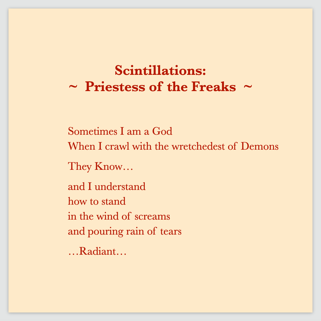 A poem by Cintia Detre / Cynthia Detre titled ‘Scintillations: Priestess of the Freaks’