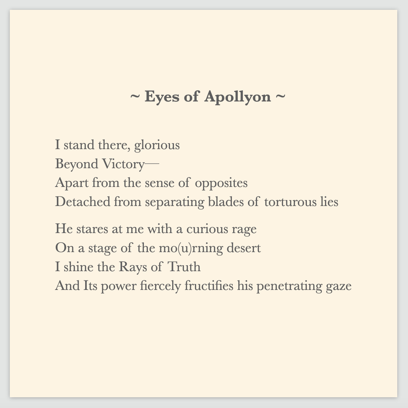 A poem by Cintia Detre / Cynthia Detre titled ‘Eyes of Apollyon’