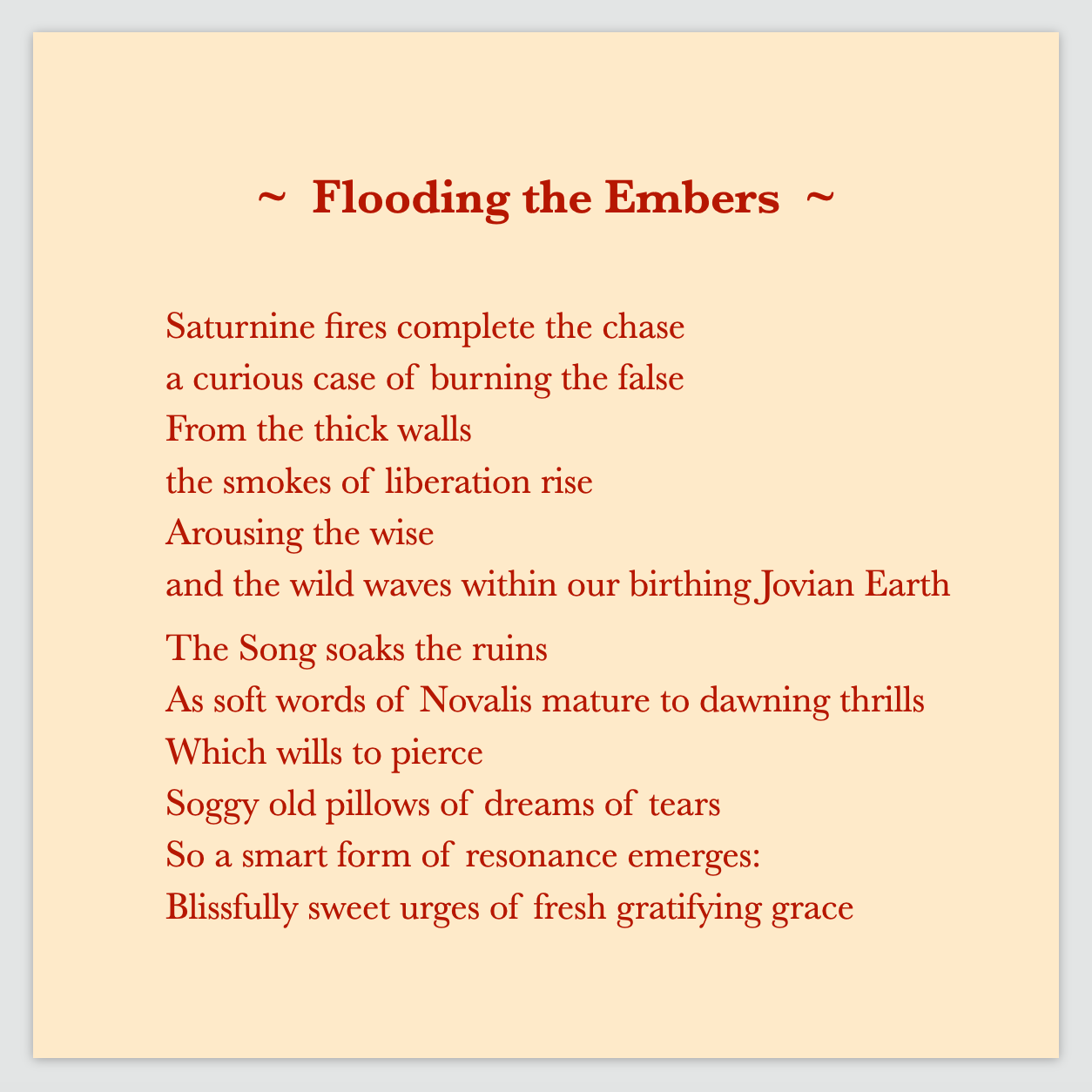 A poem by Cintia Detre / Cynthia Detre titled ‘Flooding the Embers’