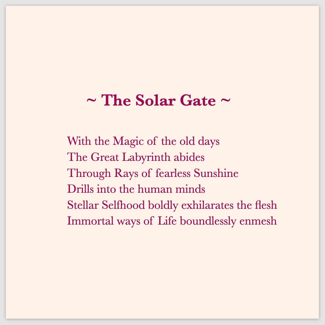 A poem by Cintia Detre / Cynthia Detre titled ‘The Solar Gate’
