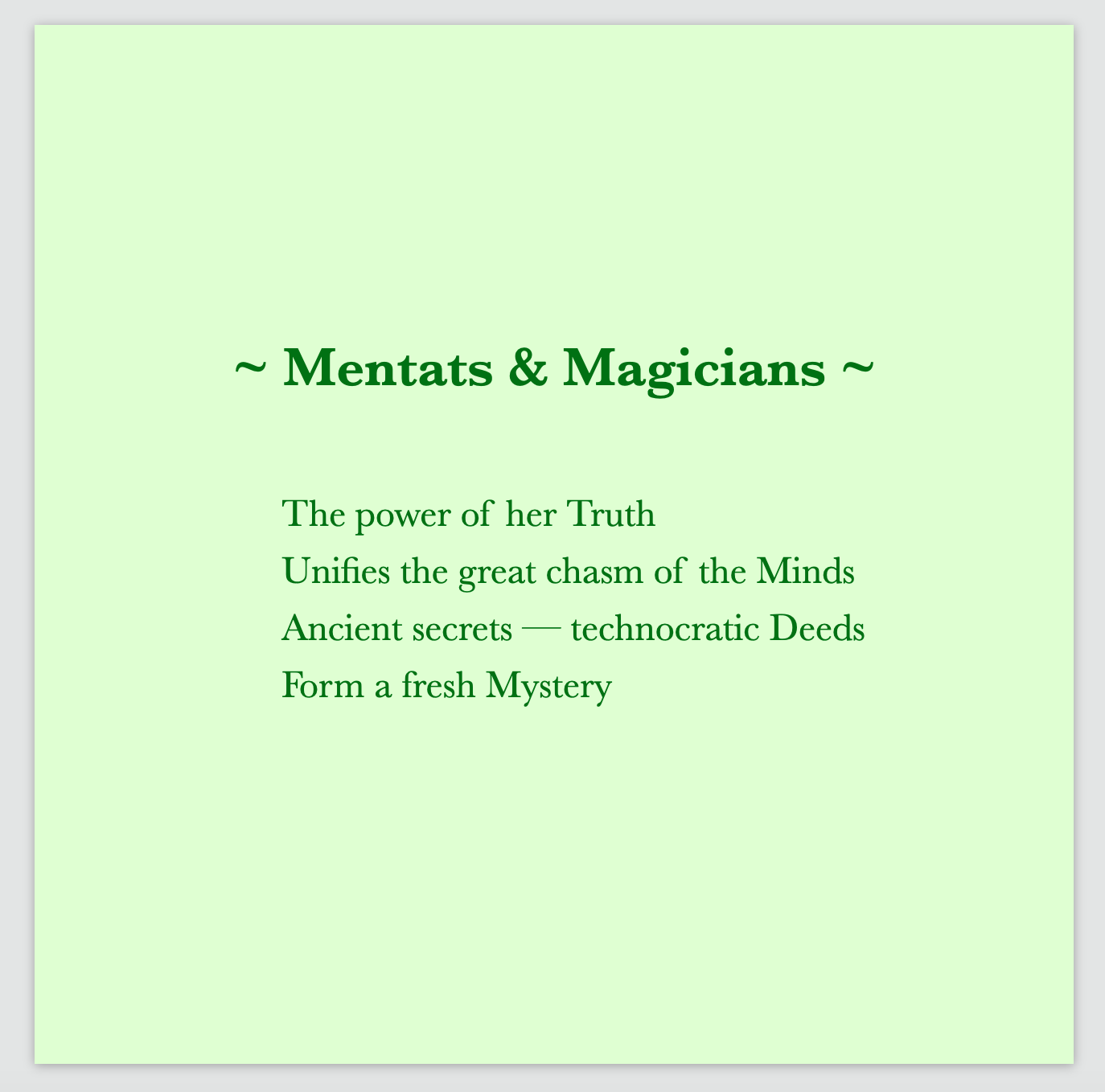 A poem by Cintia Detre / Cynthia Detre titled ‘Mentats & Magicians’