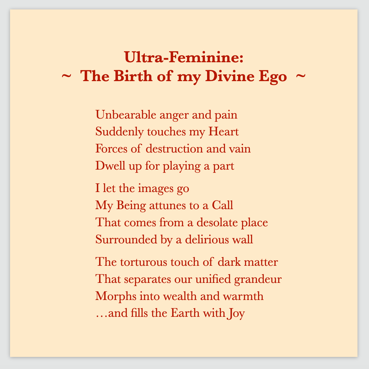 A poem by Cintia Detre / Cynthia Detre titled ‘Ultra-Feminine: The Birth of my Divine Ego’