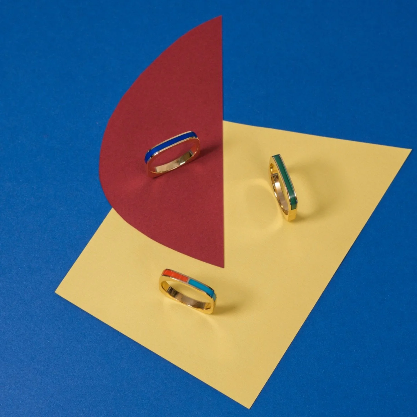 Kvadrat, playing with color. A palette of malachite, lapis, coral, and turquoise.