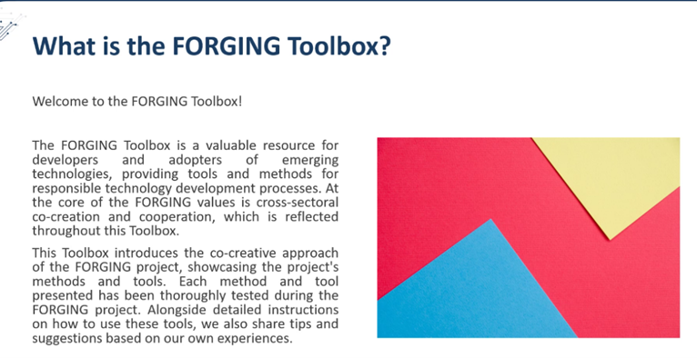 Webpage section titled “What is the FORGING Toolbox?” with introductory explanatory text.
