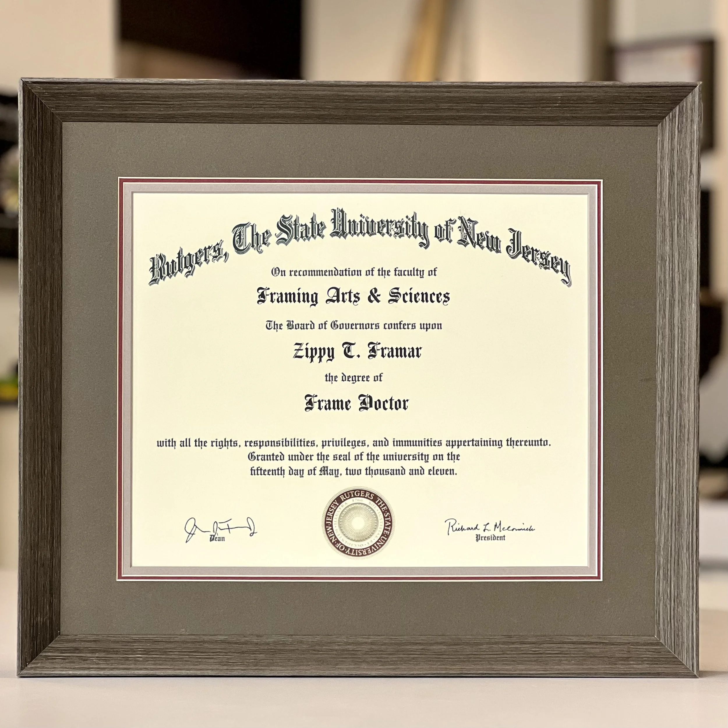  framed diploma with double mat 
