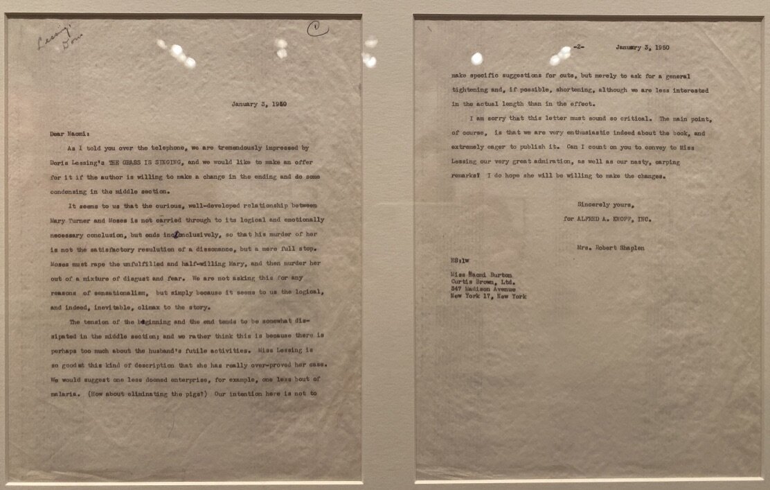 Letter from Knopf to Doris Lessing's Agent