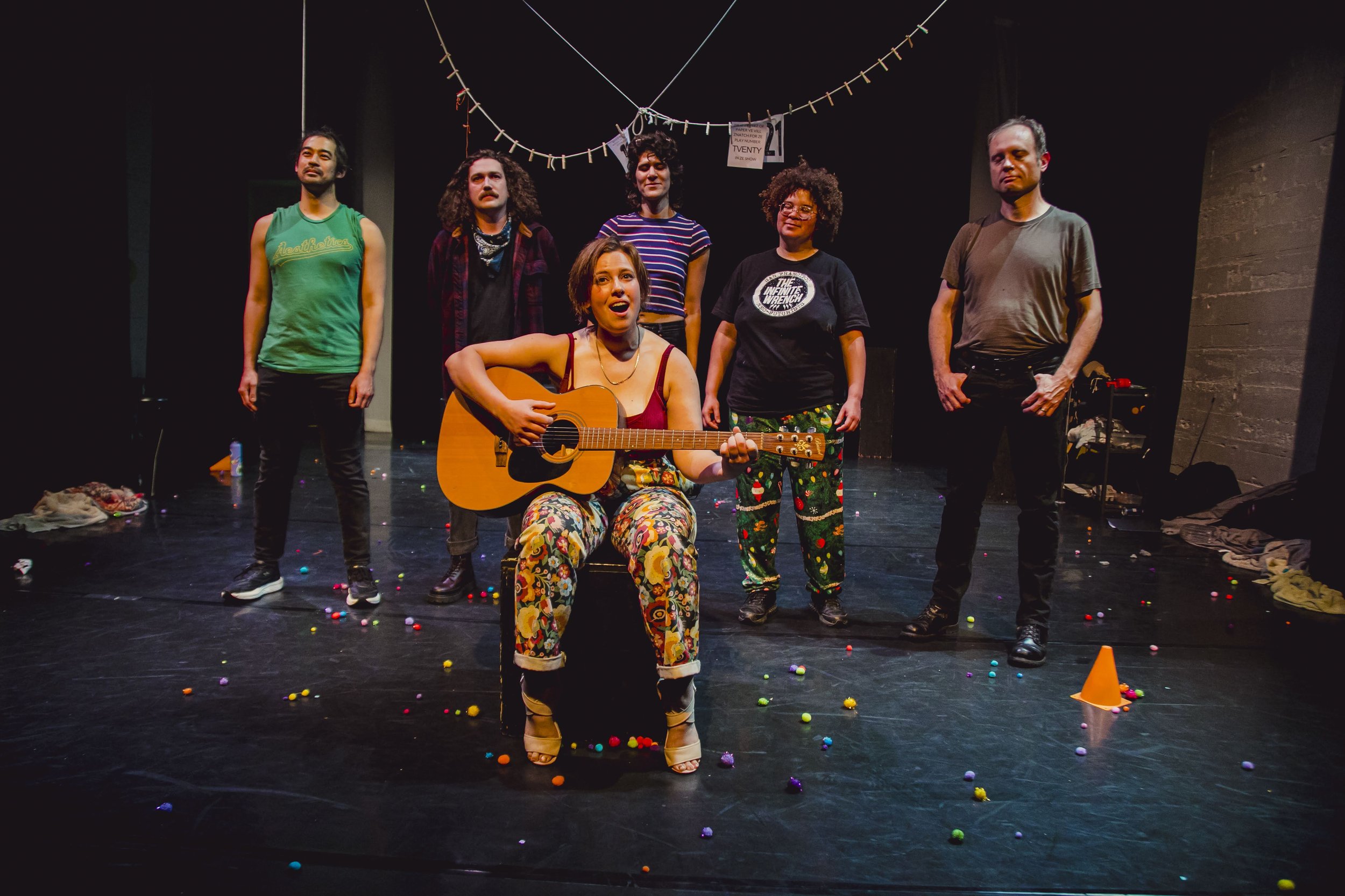 Hannah Cantor, Topher Lin, Willie Caldwell, Geulah Finman, Ray Ray, and Eli Bishop in "Not that it’s all bad, I just don’t want to anymore"