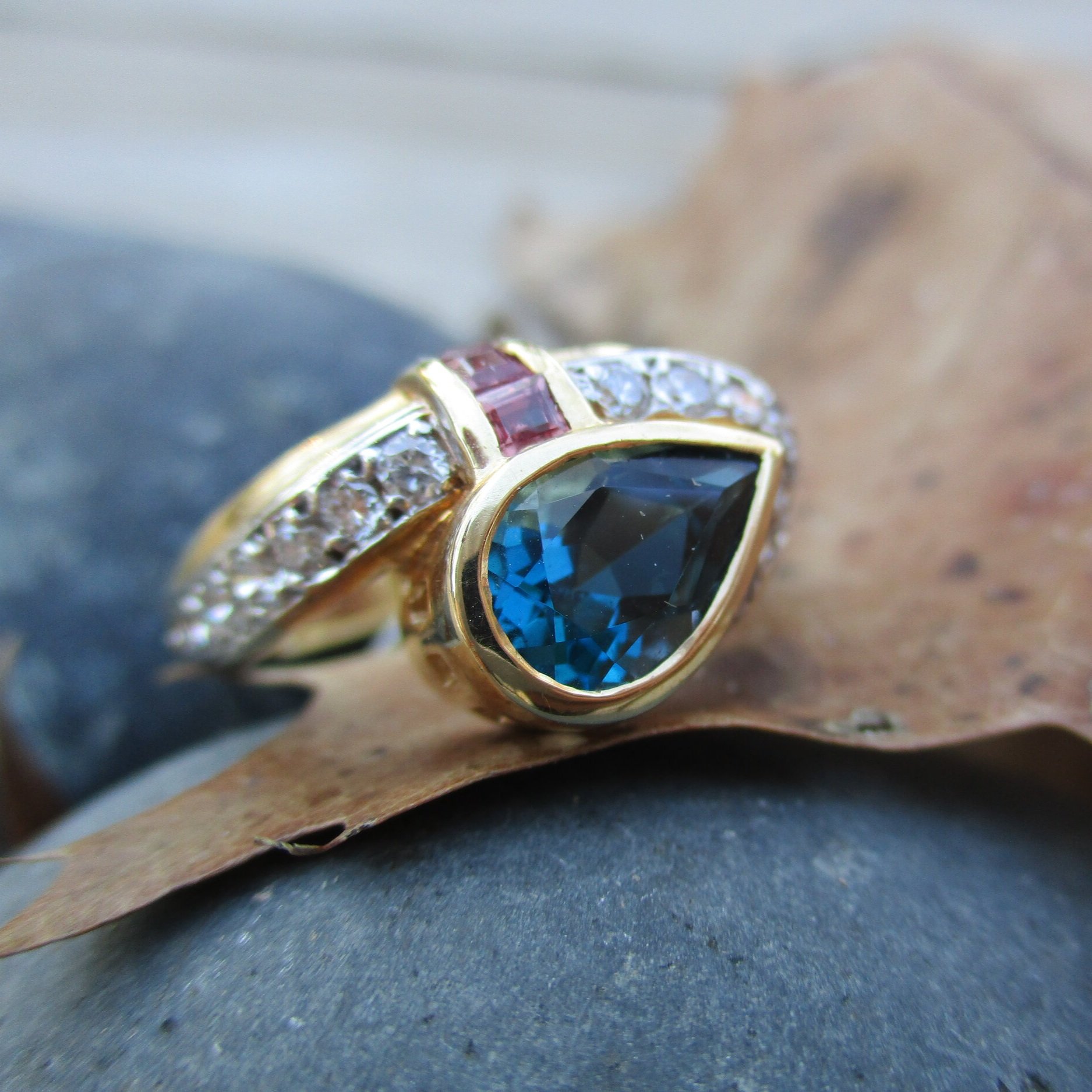 Blue Topaz and Diamond Ring