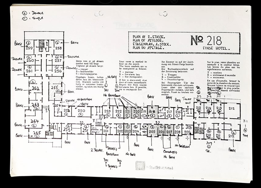 Map of the hotel rooms from the “Location Reconnaissance” from 8th - 10th August 1978