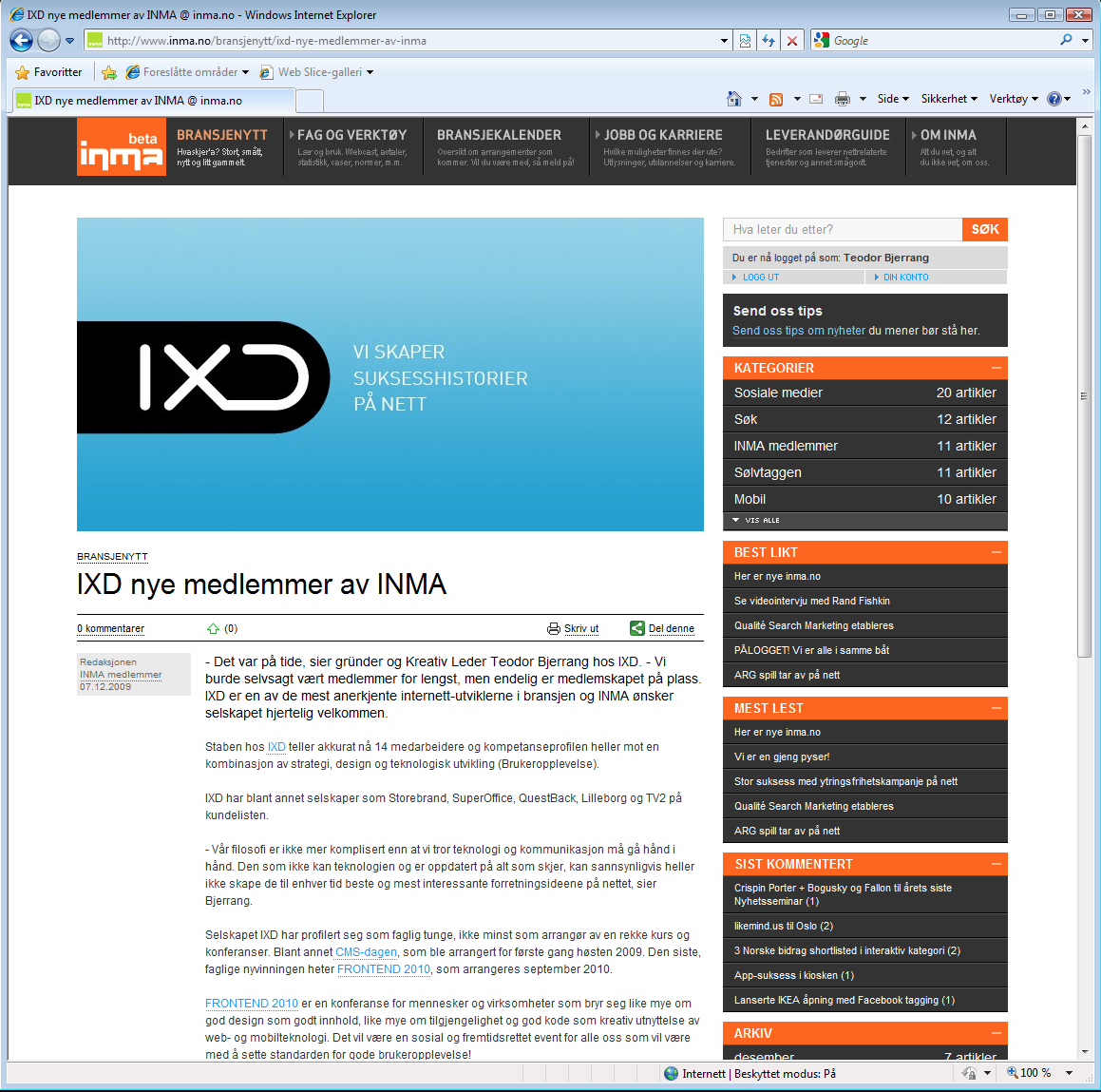 IXD joined INMA december 2009