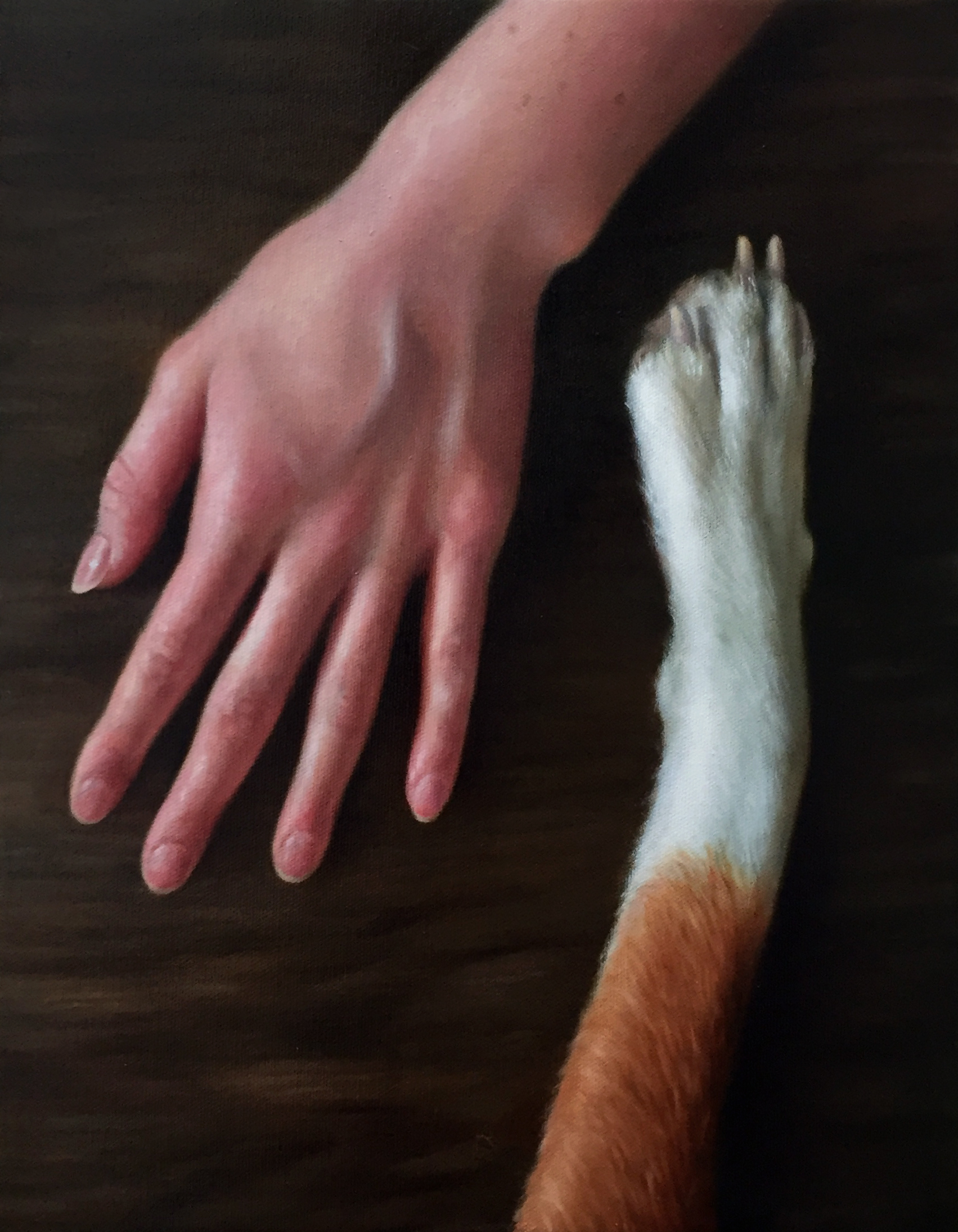 UNTITLED (PAW & HAND) oil on canvas 14” x 11” 2017