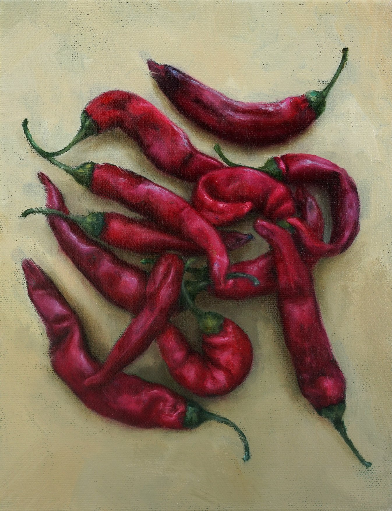   CAYENNE PEPPERS  oil on canvas 9” x 7” 2019 