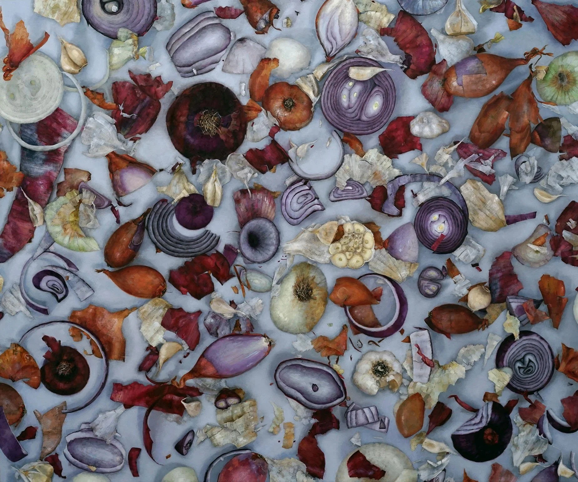   SHALLOTS &amp; ONIONS II  oil on canvas 30” x 36” 2026 