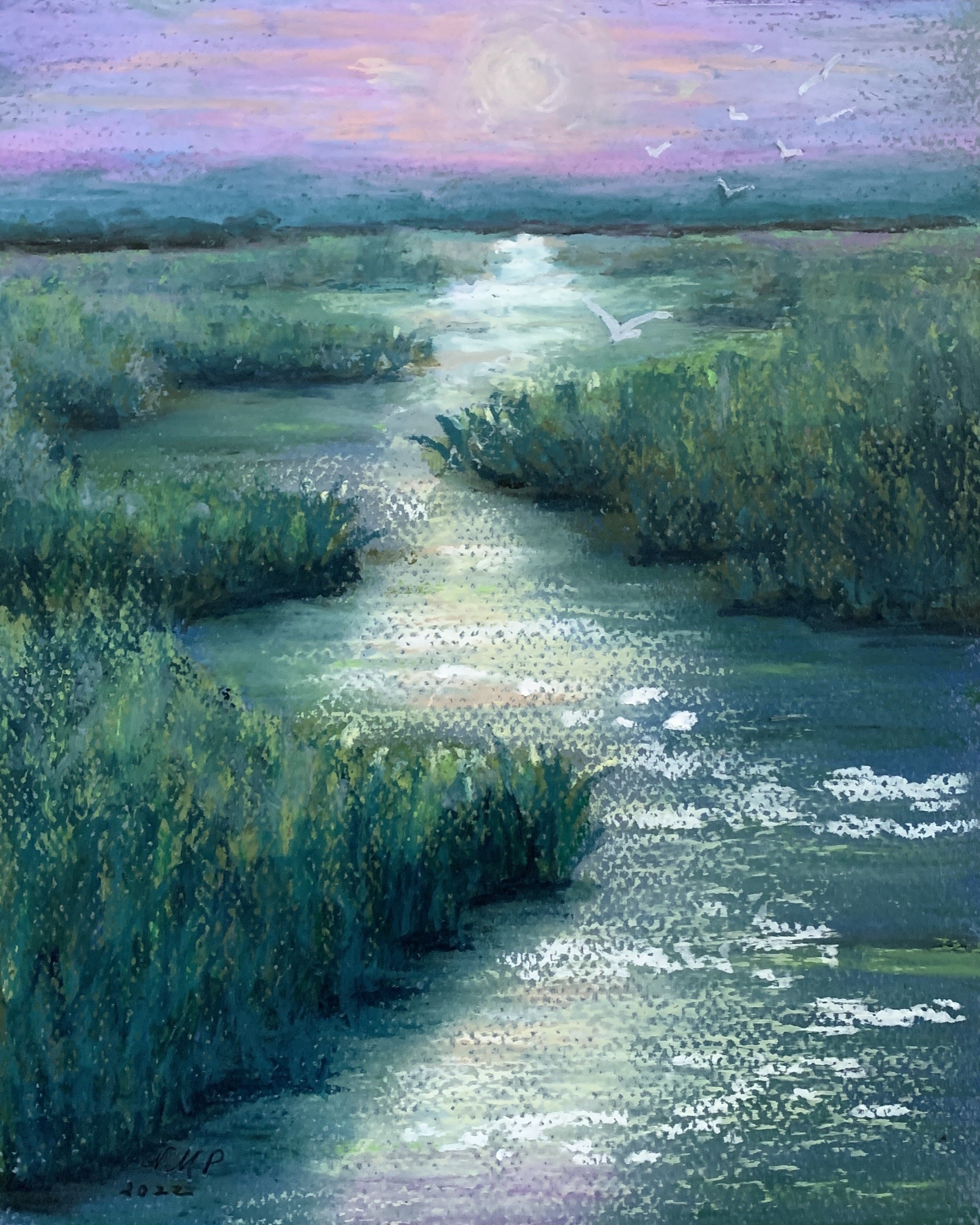 MARSHLAND      OIL PASTELS ON PASTEL PAPER  8”X10”     $220.00  +tax