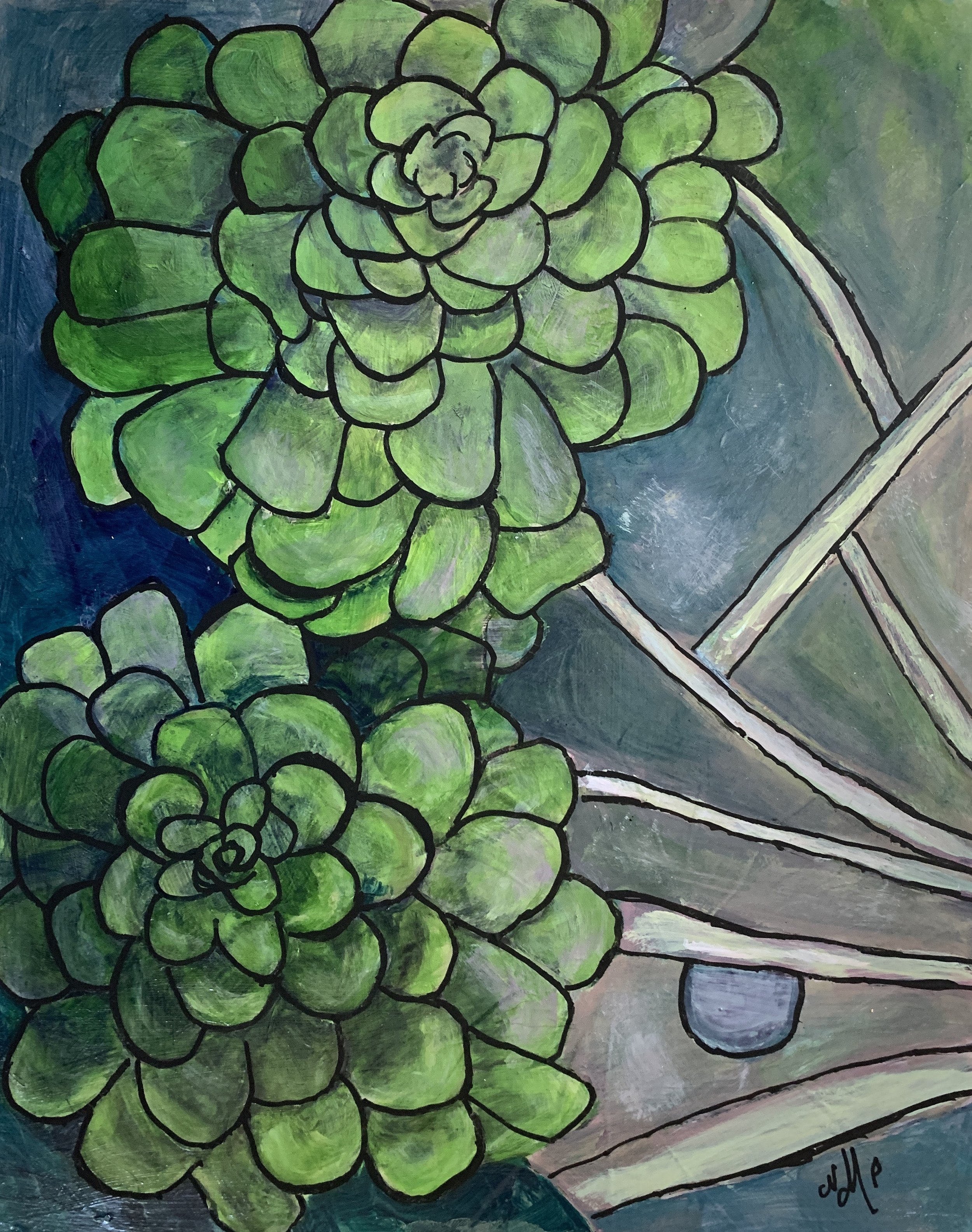 SUCCULENT ABSTRACTED     ACRYLIC ON PANEL  8”X10”     $220.00  +tax