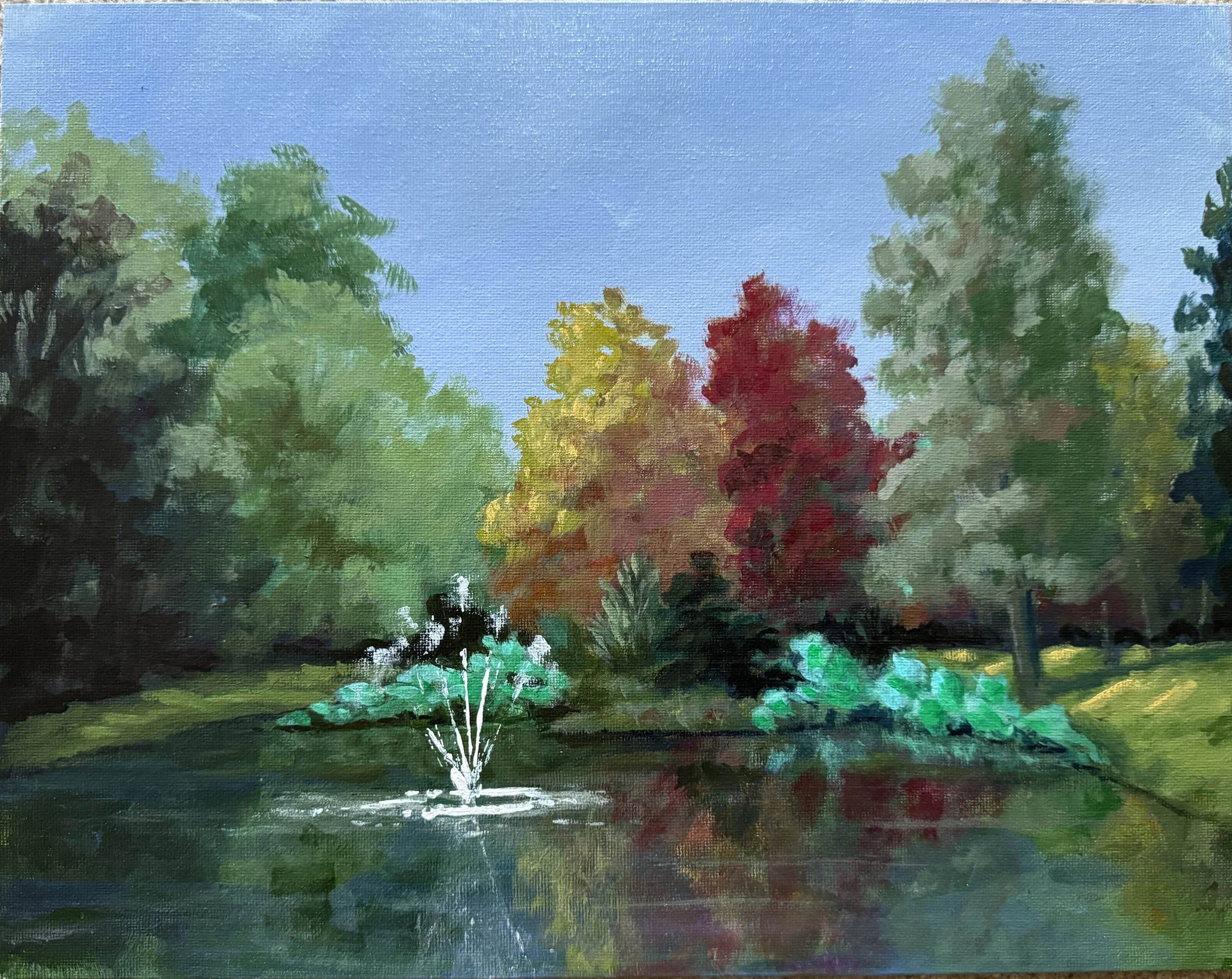 GREEN SPRING GARDENS POND  ACRYLIC   11X14  $225