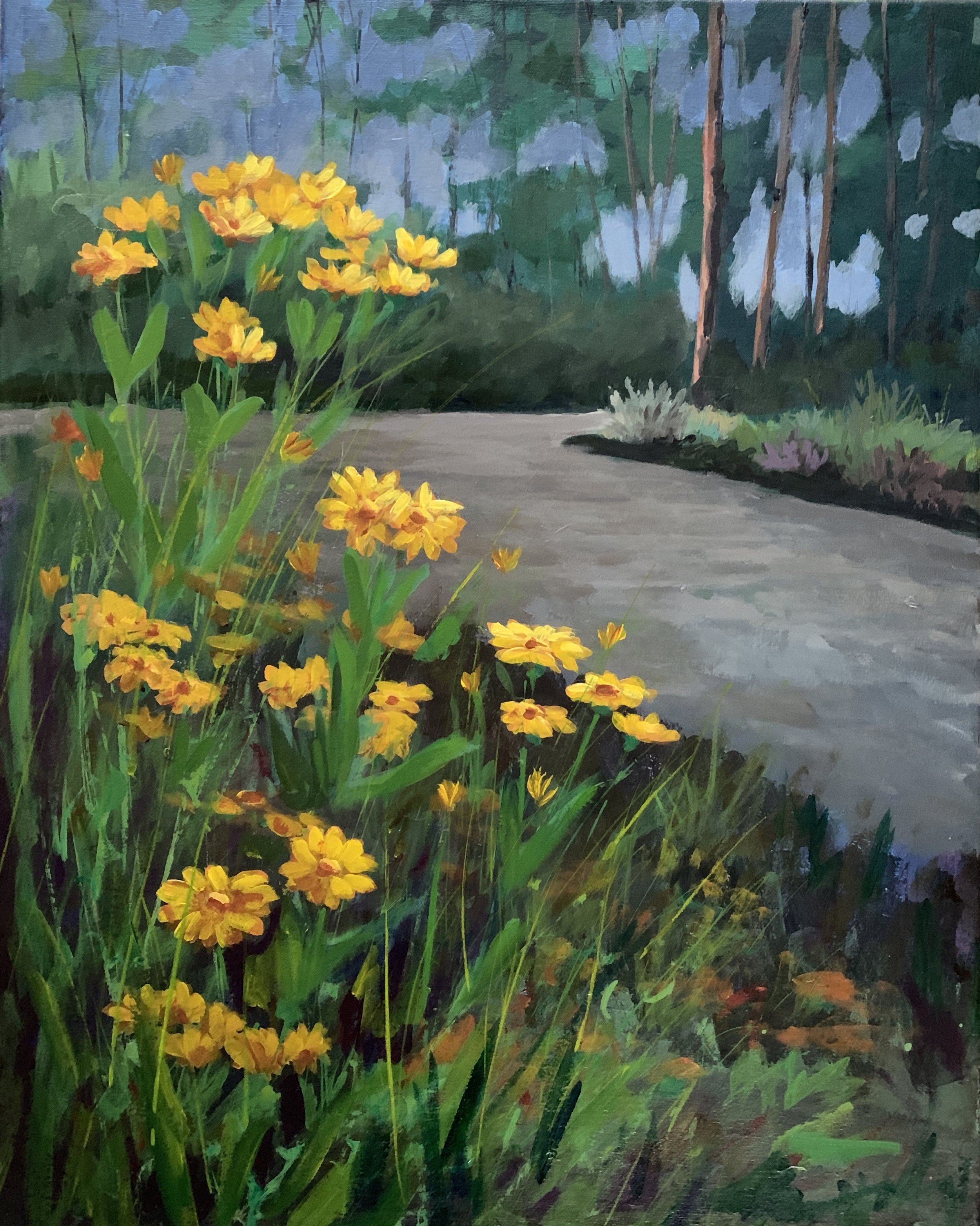 YELLOW FLOWERS -GREEN SPRING GARDENS   ACRYLIC   18X24   $300