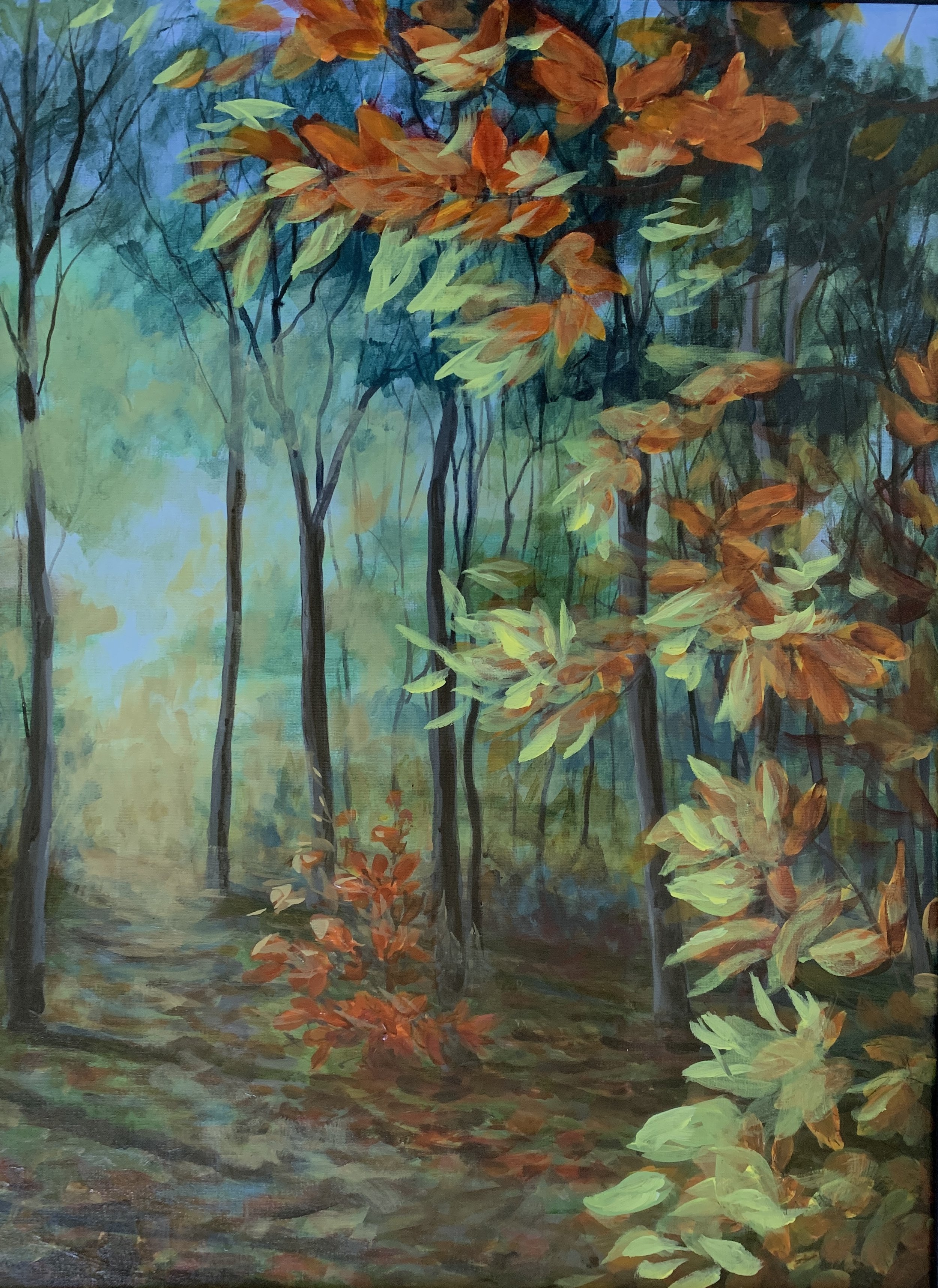 INTO THE WOODS - EDGE OF AUTUMN  ACRYLIC   18x24  $400