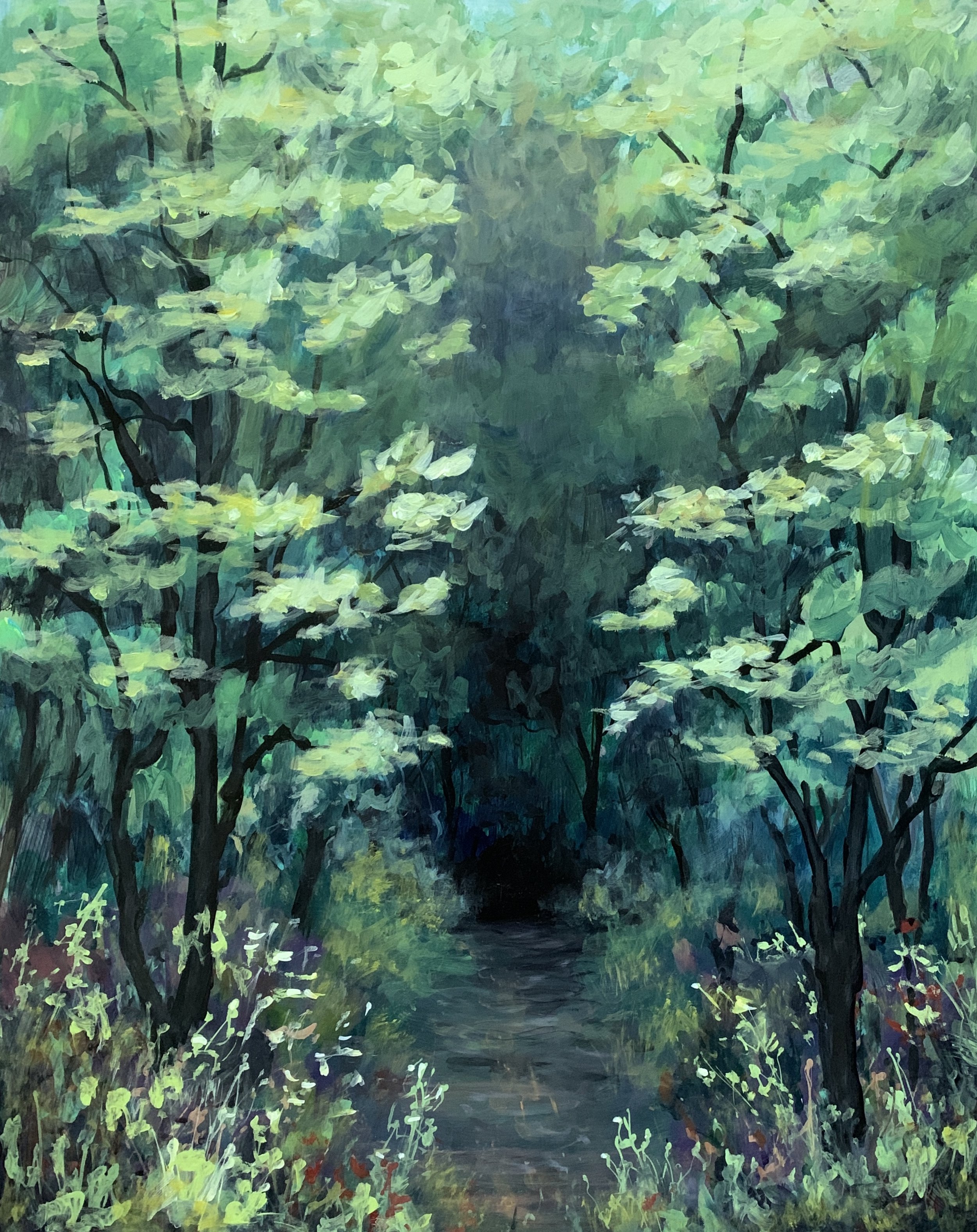 INTO THE WOODS - SPRING  ACRYLIC   16X20  $350