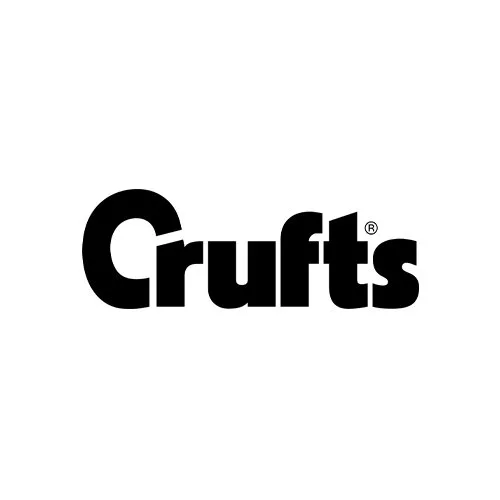Black and white logo with the text "Crufts" in bold letters.