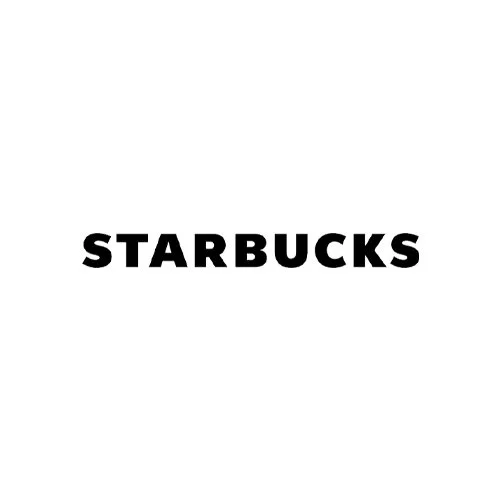 Black text that reads 'STARBUCKS' on a white background.