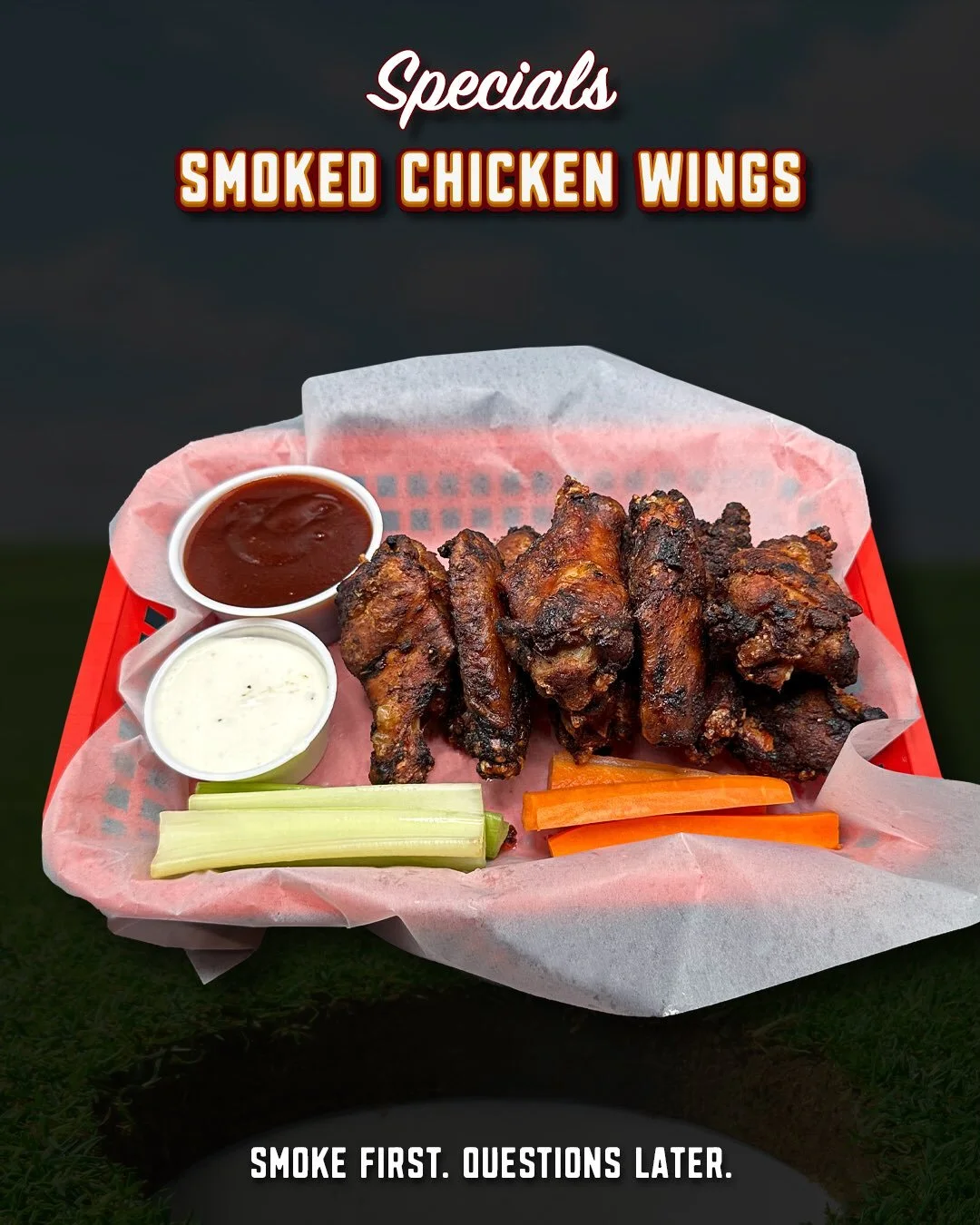 Back by popular demand. 🍗

Some specials come and go.

These smoked chicken wings keep finding their way back because people keep asking for them.

Slow-smoked, packed with flavor, and served with your choice of wing sauce plus ranch or blue cheese 