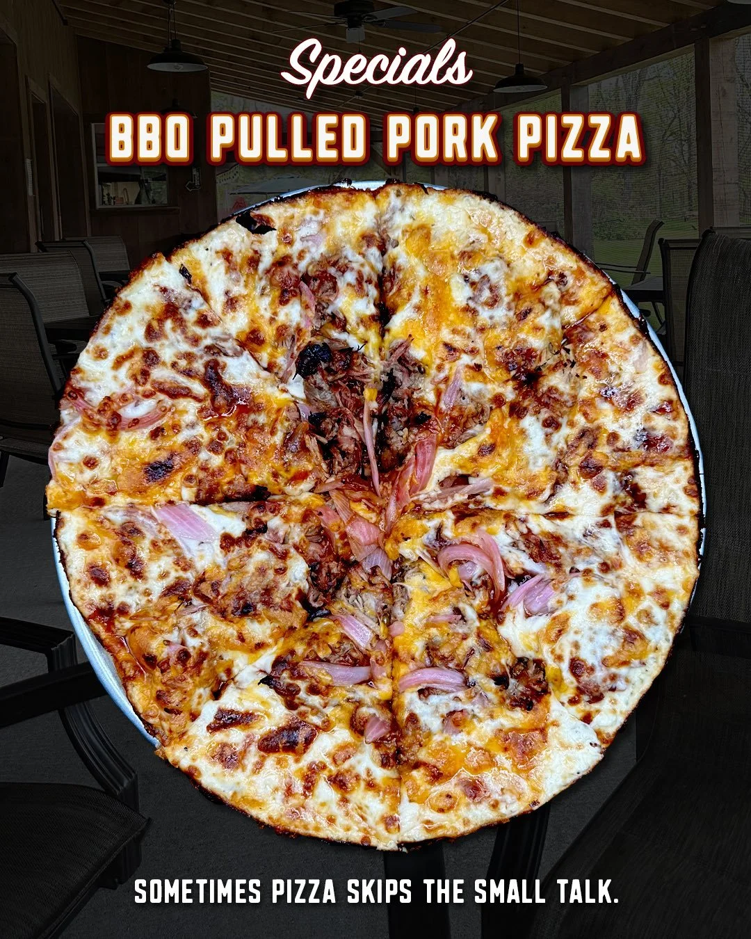 The BBQ Pulled Pork Pizza is making a strong case for ordering pizza tonight.

Built on a BBQ sauce base and topped with North Carolina smoked pulled pork, pickled red onions, mozzarella, and Monterey Jack cheese.

It&rsquo;s smoky, tangy, cheesy, an