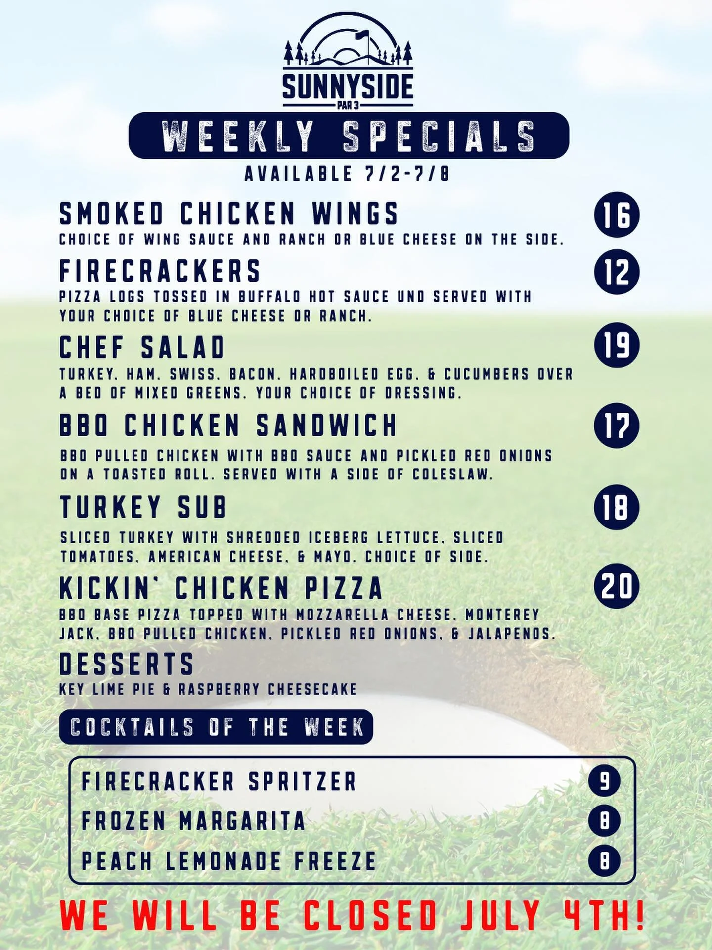 Fresh specials have landed, and we&rsquo;ve got a lineup that&rsquo;s ready for a long holiday weekend. 🇺🇸⛳

Here&rsquo;s what&rsquo;s cooking this week:

🔥 Firecrackers (pizza logs with a spicy attitude)
🍗 Smoked Chicken Wings (back for another 
