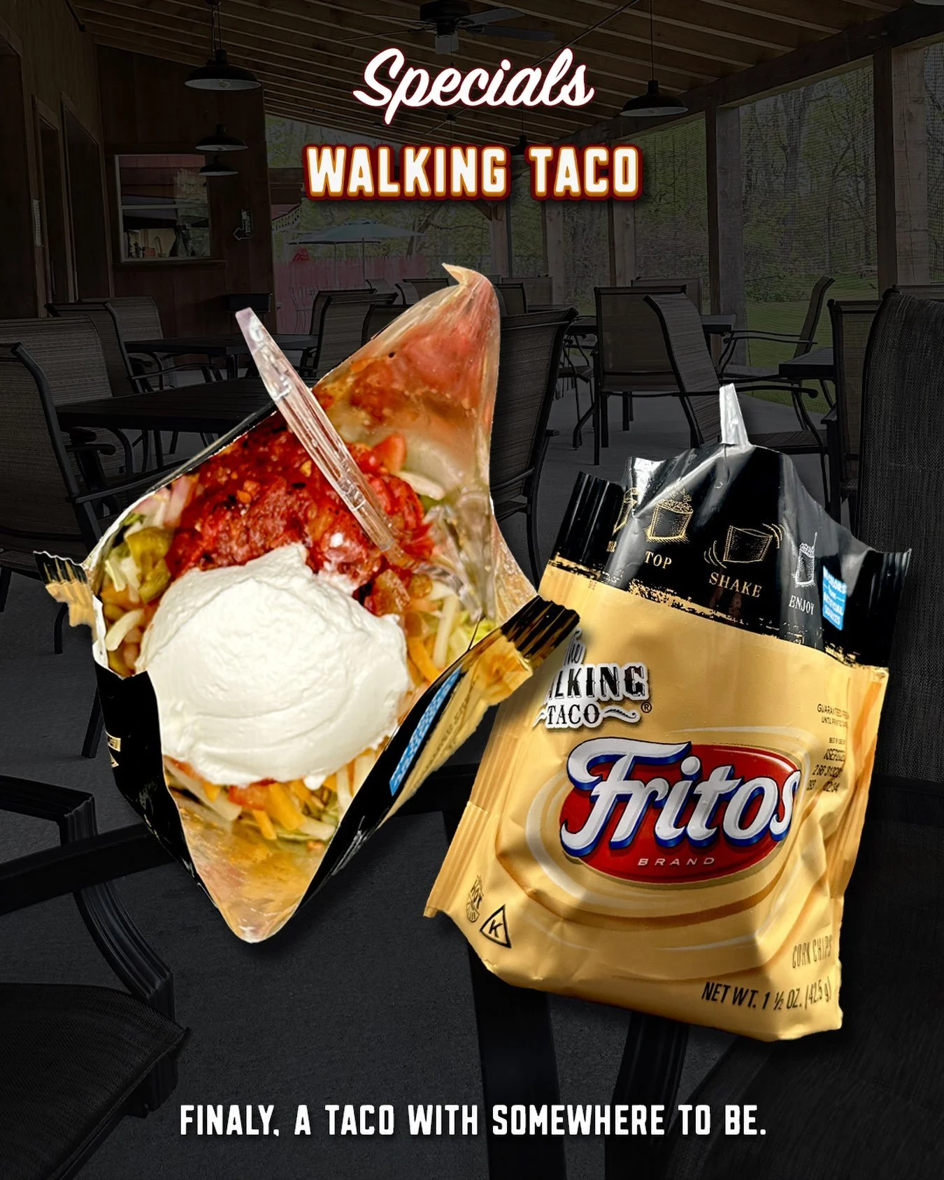 Somewhere along the way, we decided tacos needed shells, plates, and a whole lot of unnecessary rules.

The Walking Taco would like a word. 🌮

Crunchy corn chips loaded right in the bag with seasoned pulled chicken, shredded lettuce, Monterey Jack c