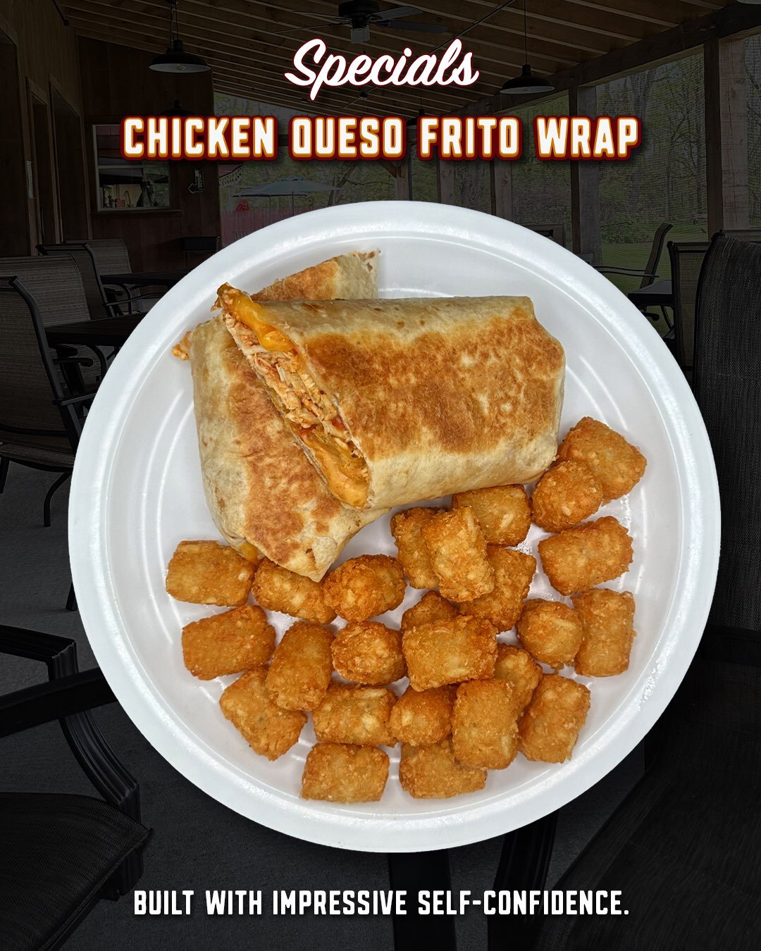 Every now and then, the kitchen creates something that refuses to stay in its lane.

Meet the Chicken Queso Frito Wrap.

Seasoned pulled taco chicken, Monterey Jack cheese, beer cheese, jalape&ntilde;os, crunchy Fritos, all wrapped up in a tortilla a