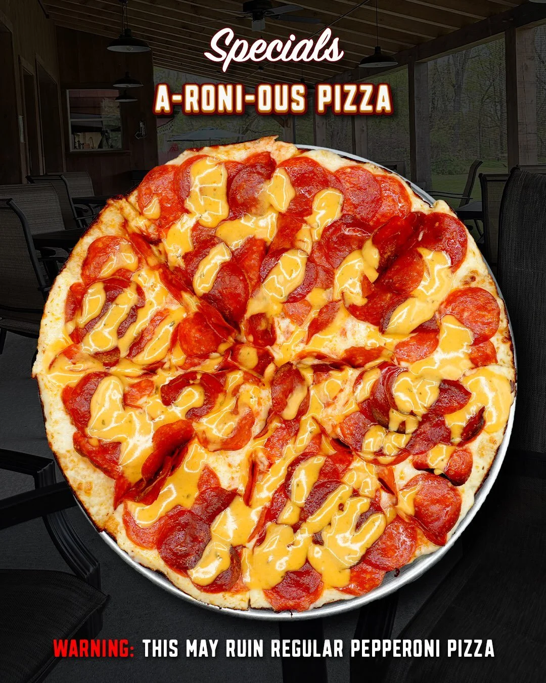 Some pizzas play it safe.

The A-Roni-Ous Pizza does the exact opposite.

It starts with a rich vodka sauce base, gets covered in mozzarella, loaded up with double pepperoni, then finished with a pepperoni ranch drizzle that ties the whole thing toge