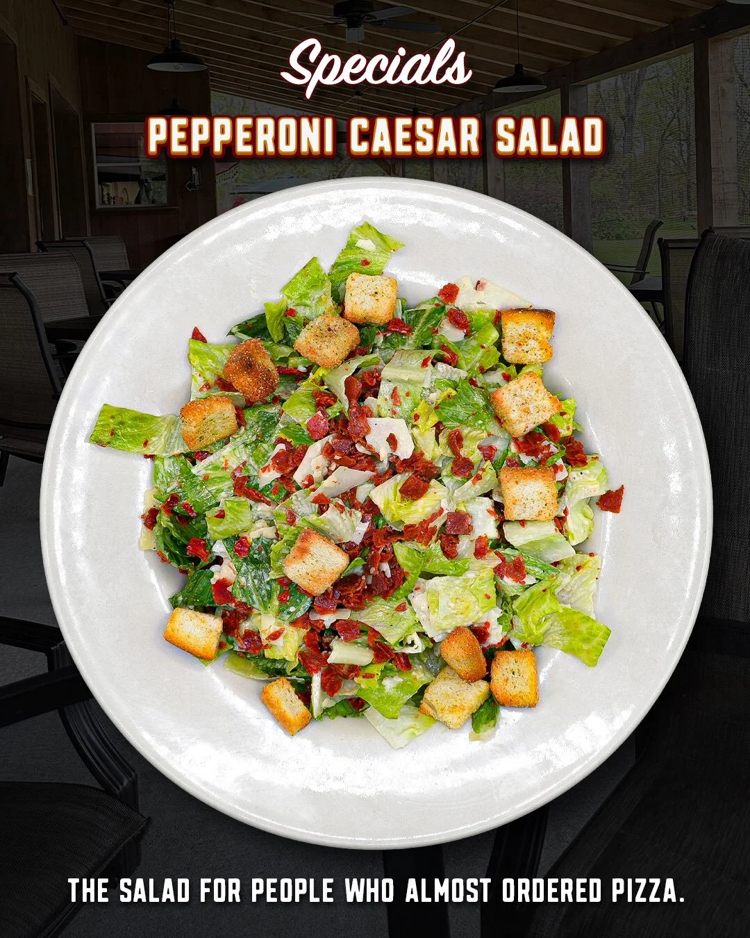Let&rsquo;s be honest&hellip;

A lot of salads are just there because they have to be.

This isn&rsquo;t one of them.

Our Pepperoni Caesar Salad starts with crisp romaine tossed in creamy Caesar dressing, then gets finished with shaved Parmesan and 