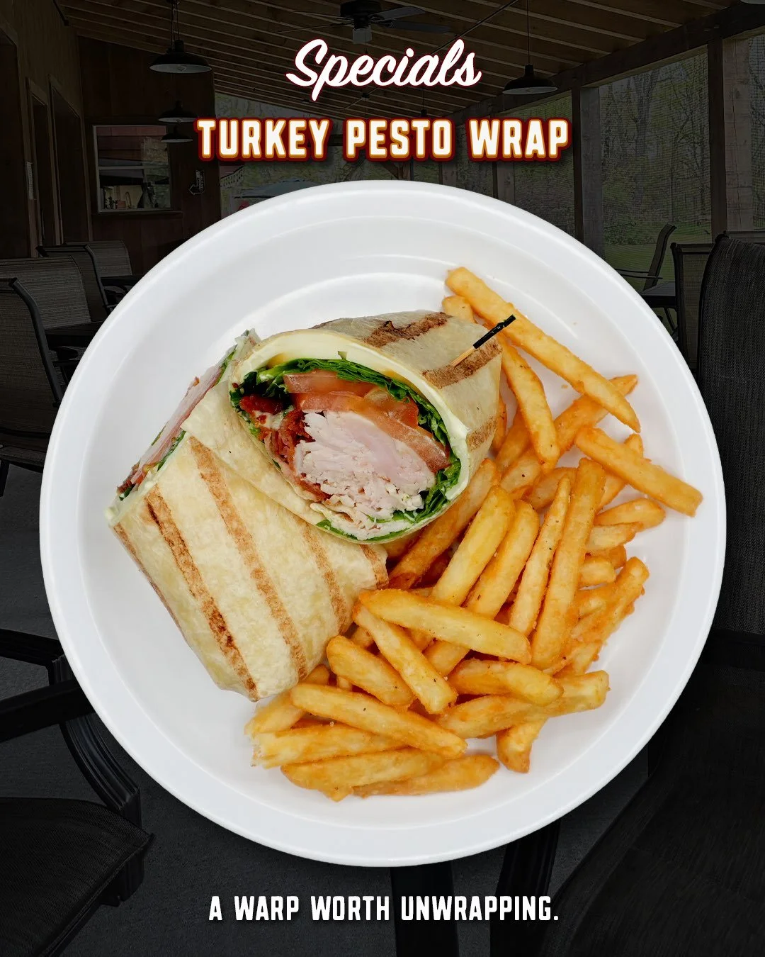 Sometimes lunch doesn&rsquo;t need to be over the top.

It just needs to be done right.

This week&rsquo;s Turkey Pesto Wrap brings together sliced turkey, fresh spinach, bacon, tomatoes, mozzarella, and pesto mayo, all wrapped up in a soft tortilla 