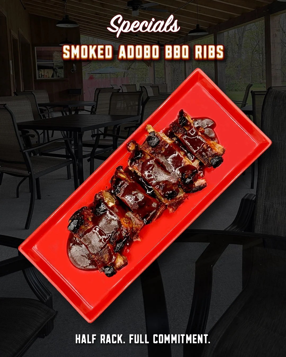 We could tell you to use a fork, but nobody likes unnecessary rules.

The Smoked Adobo BBQ Ribs start with a half rack of pork ribs cooked low and slow, then get finished with a Mexican-style adobo and beer BBQ sauce for a smoky, savory kick with ple