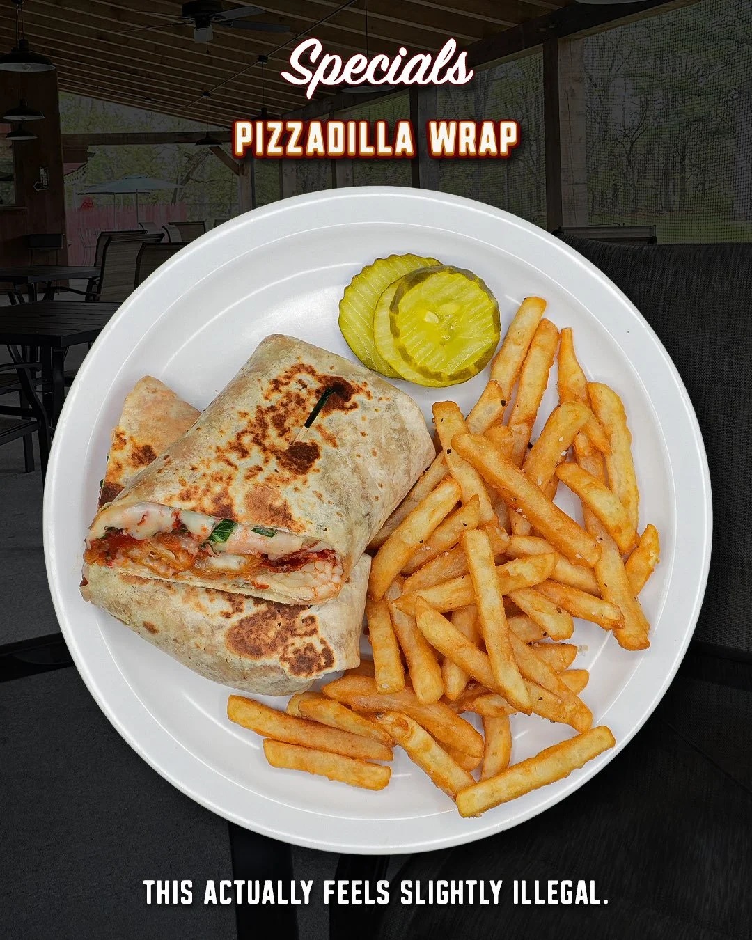We could&rsquo;ve made a pizza. Things got a little out of hand.

The Pizzadilla Wrap packs melted mozzarella, mozzarella sticks, marinara sauce, crunchy pepperoni, and fresh basil into a warm, crispy tortilla.

Yes, we put mozzarella sticks inside s