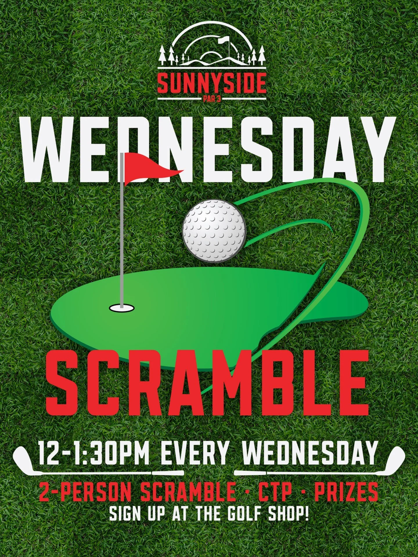 Grab your partner. We&rsquo;ve got a tee time with your name on it. ⛳️

The Wednesday Scramble runs from 12&ndash;1:30 PM at Sunnyside Par 3!

🏌️ 2-Person Scramble
🎯 Closest to the Pin
🏆 Prizes

Come out for a round, test your teamwork, and see wh