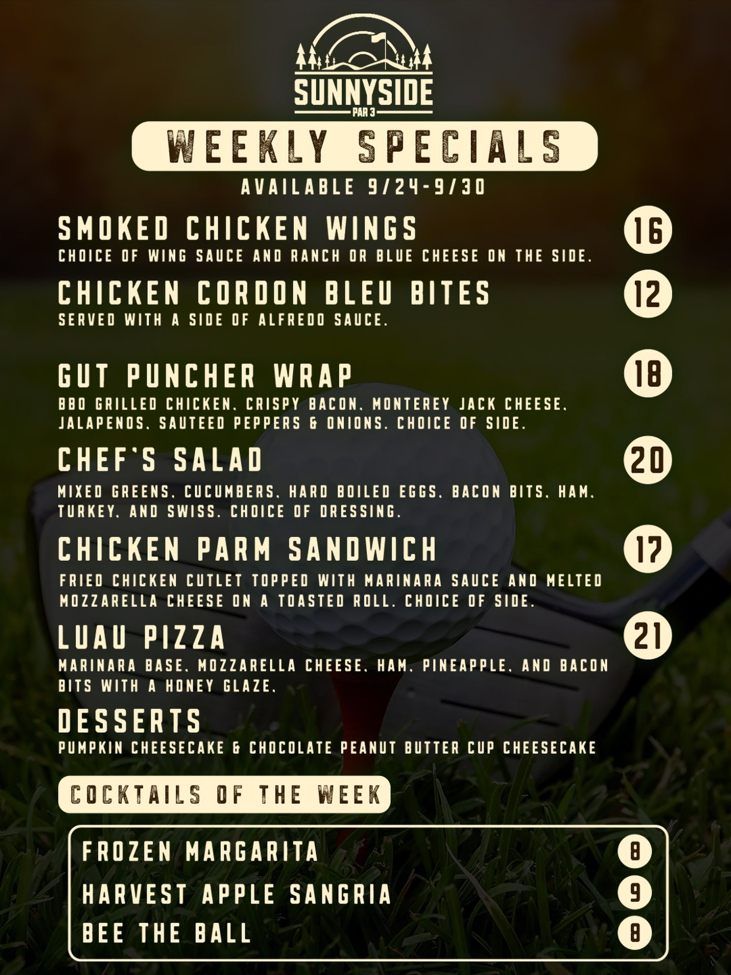 Apparently the social media guy had the nerve to take a vacation, so we made the kitchen dig into the greatest hits. 😂⛳️

This week&rsquo;s specials bring back a lineup of familiar favorites, starting with Chicken Cordon Bleu Bites with Alfredo sauc
