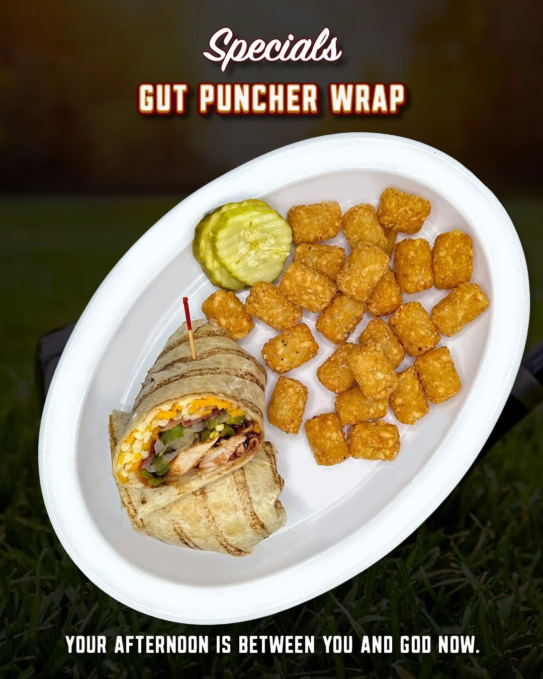 The Gut Puncher Wrap is back, and subtlety still isn&rsquo;t really its thing. 😂🌯

We&rsquo;re talking BBQ grilled chicken, crispy bacon, Monterey Jack cheese, jalape&ntilde;os, and saut&eacute;ed peppers &amp; onions, all wrapped up in a crispy to