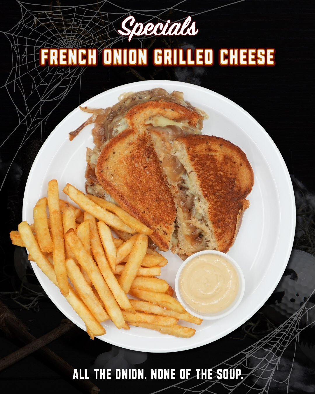 French onion soup lost the spoon. 🧅🥪

Our French Onion Grilled Cheese takes everything you love about that classic soup and puts it between two slices of grilled rye bread.

We&rsquo;re talking melted Swiss cheese and caramelized French onions, gri