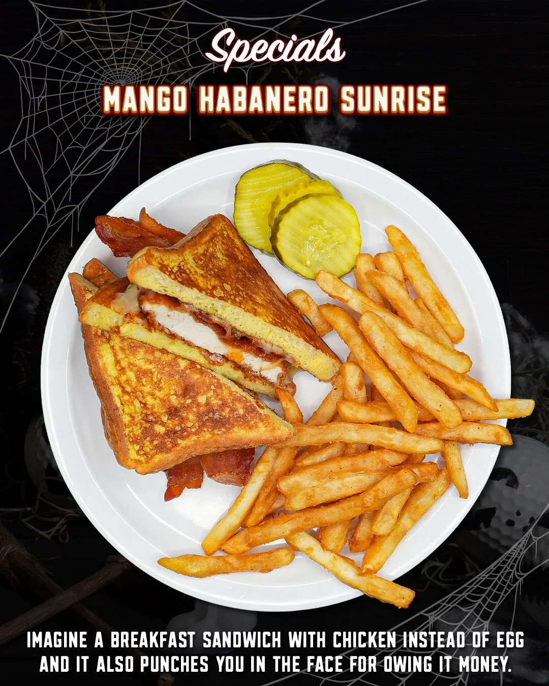 Whoever decided French toast was strictly a breakfast food clearly lacked imagination. 😂🌶️

Meet the Mango Habanero Sunrise, a glorious collision of sweet, savory, and spicy.

We&rsquo;re stacking a crispy chicken cutlet, pepperjack cheese, crispy 
