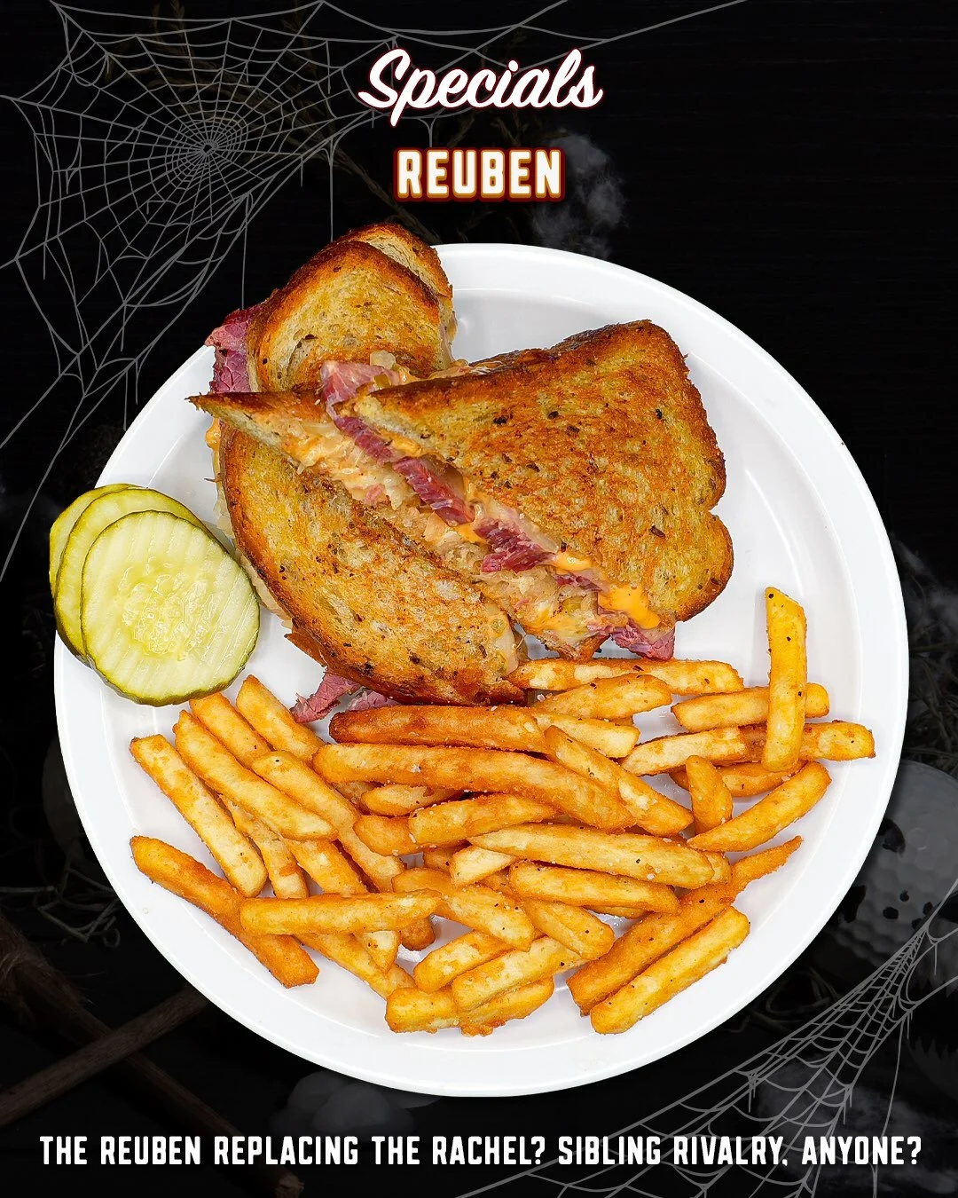 Last week, Rachel stopped by. This week, her brother Reuben decided to make an appearance. 🥪😂

And he&rsquo;s bringing all the classics with him!

We&rsquo;re talking tender corned beef brisket, tangy sauerkraut, melted Swiss cheese, and Thousand I