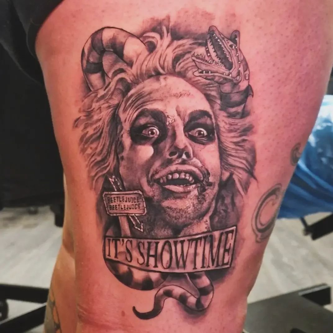 Beetlejuice! Portrait by Cal
@calmiddy_tattoo 
.
.
.
.
#tattoo #tattoos #tattooed #ink #inked #blackandgreytattoo #blackandgreytattoo #realismtattoo #realism #realistictattoo #liverpooltattoo #wirraltattoo #uktta #angel #portraittattoo #portraittatto