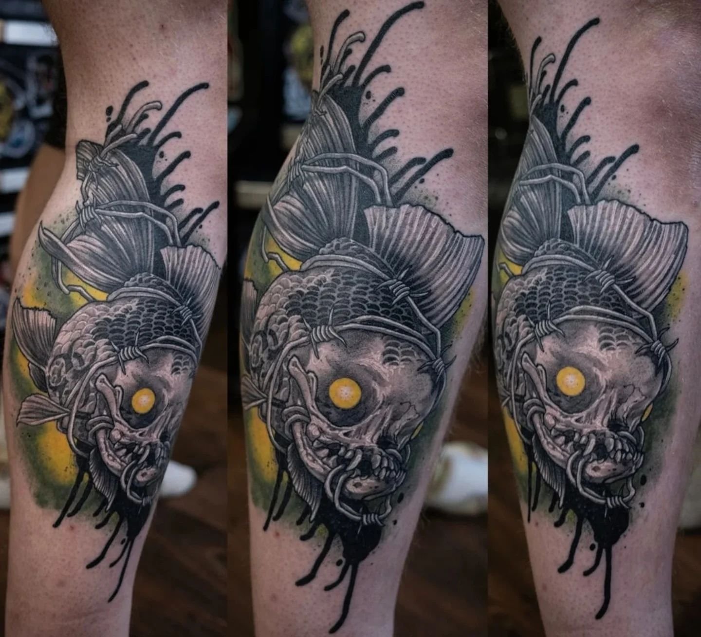#Toxicwaste fish by @it_is_lom 
Done using @magnumtattoosupplies 

.
.
.
#tattoo #tattoos #tattooed #ink #inked #blackandgreytattoo #blackandgreytattoo #realismtattoo #realism #realistictattoo #liverpooltattoo #wirraltattoo #uktta #nuclear #fish #fis