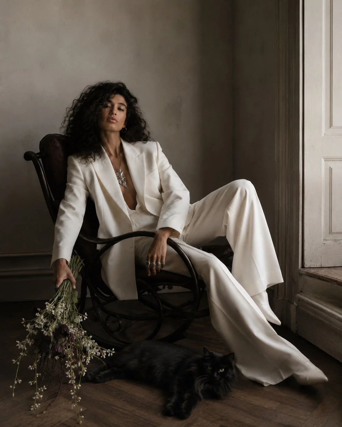 Editorial Fashion Bride in a White Bridal Suit | Luxury Wedding Photographer France