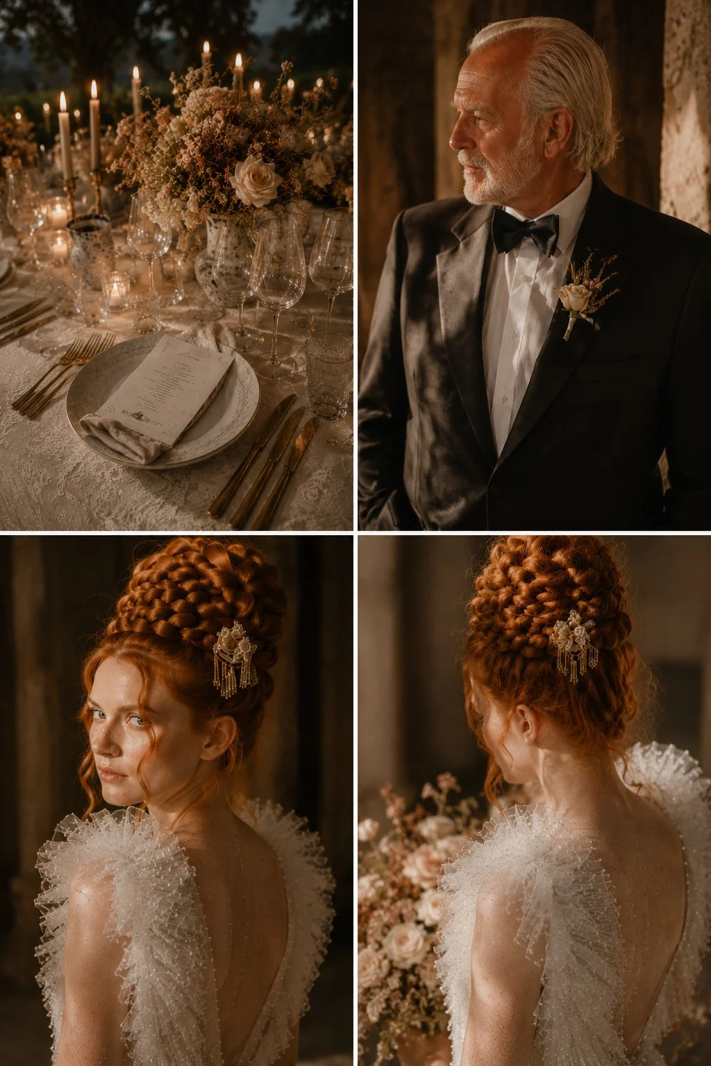 A candlelit wedding reception styled with abundant florals, handcrafted stationery and refined tableware. An editorial approach to luxury wedding details in France.